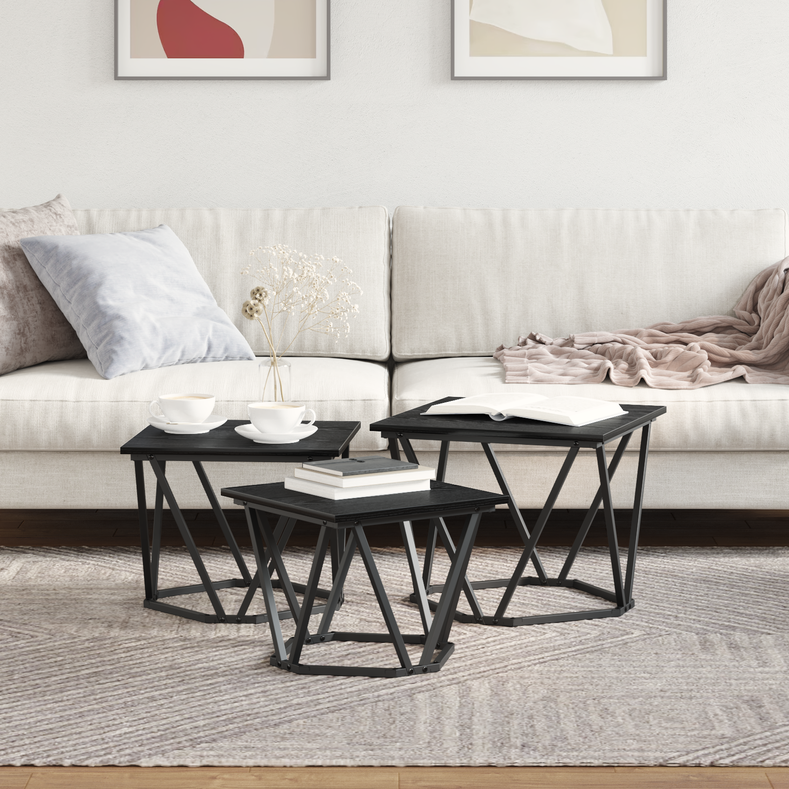 Tables d'appoint vidaXL 3 pcs Noir Chêne en bois d'ingénierie XIOS