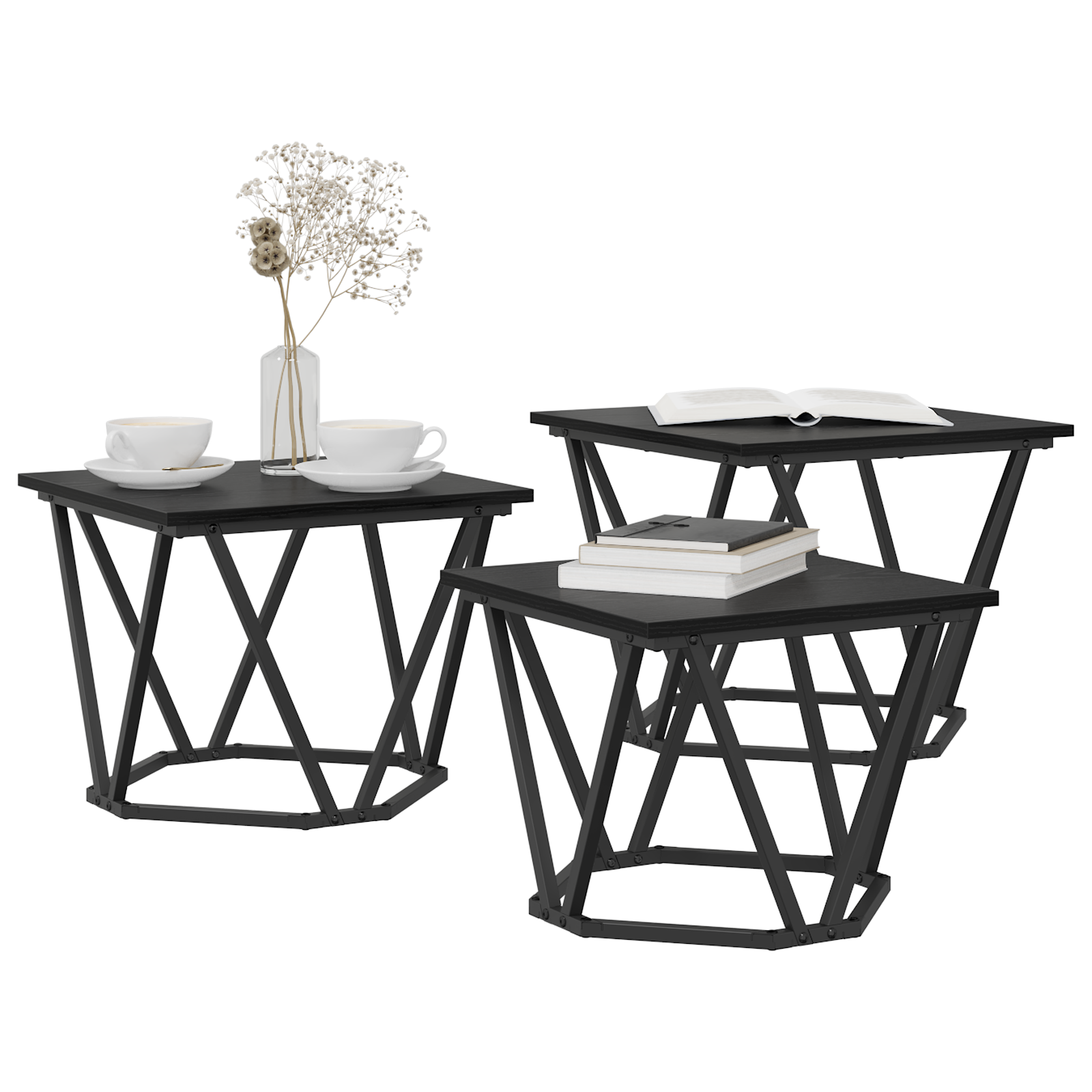 Tables d'appoint vidaXL 3 pcs Noir Chêne en bois d'ingénierie XIOS