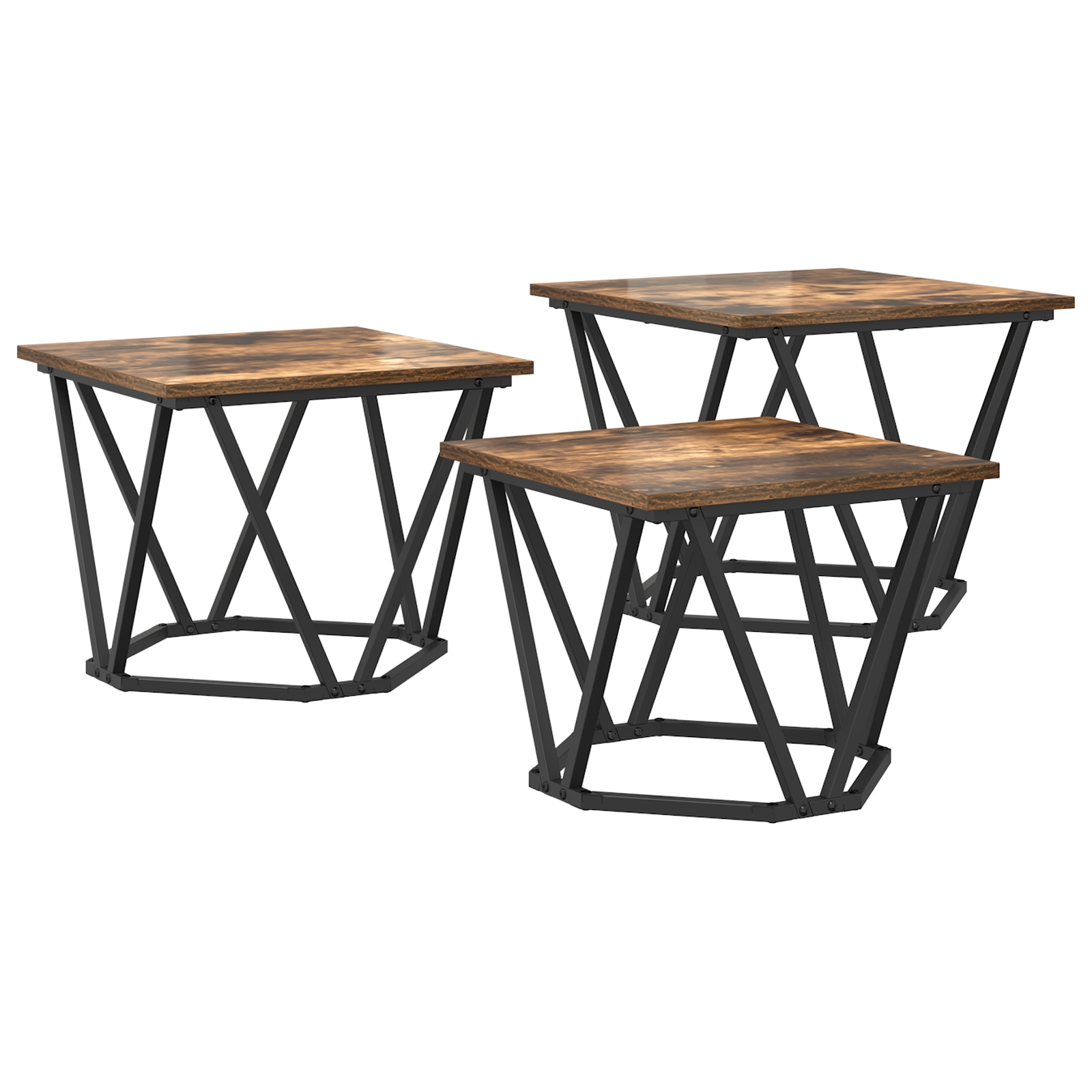 Tables d'appoint vidaXL 3 pcs en bois d'ingénierie chêne fumé