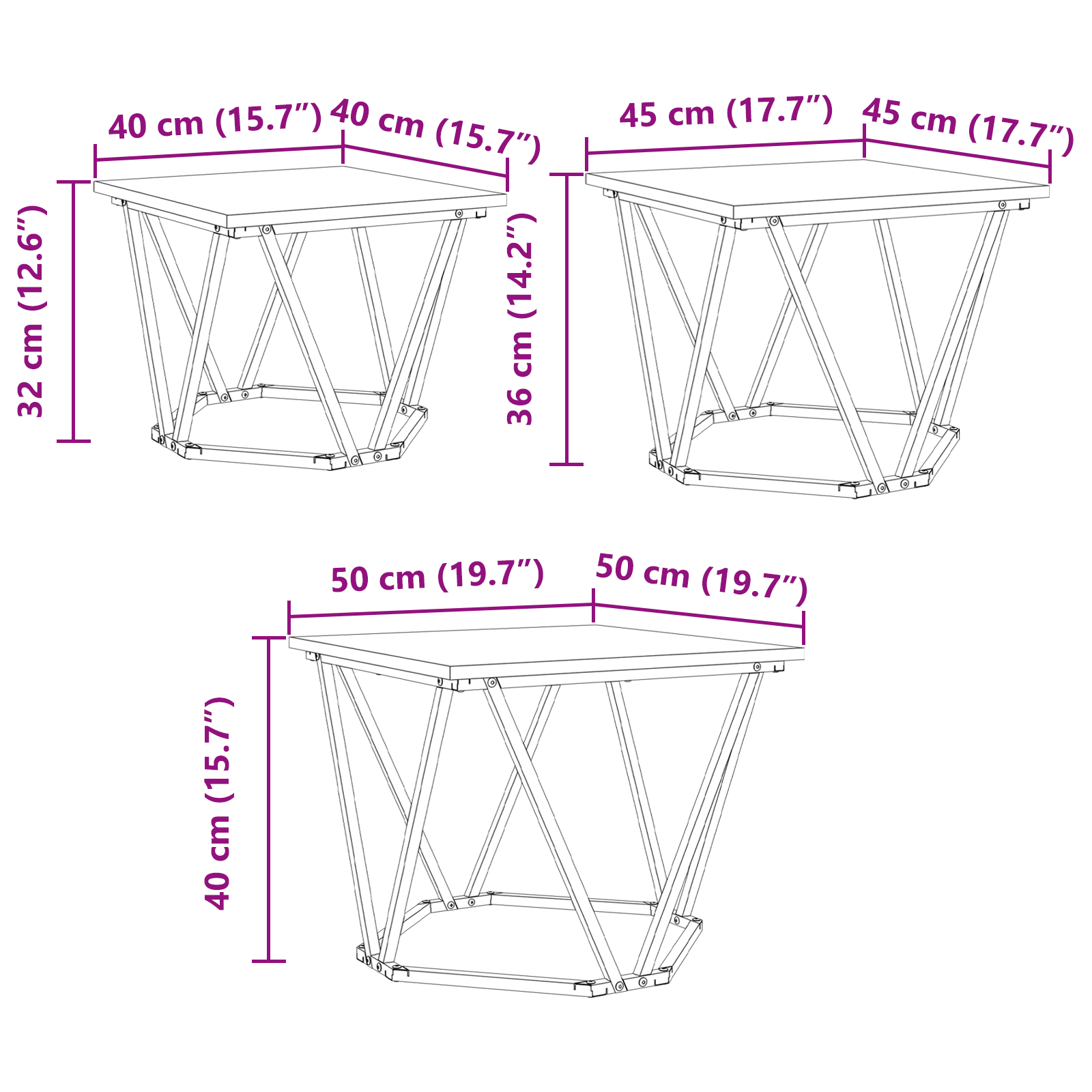 Tables d'appoint vidaXL 3 pcs en bois d'ingénierie chêne fumé