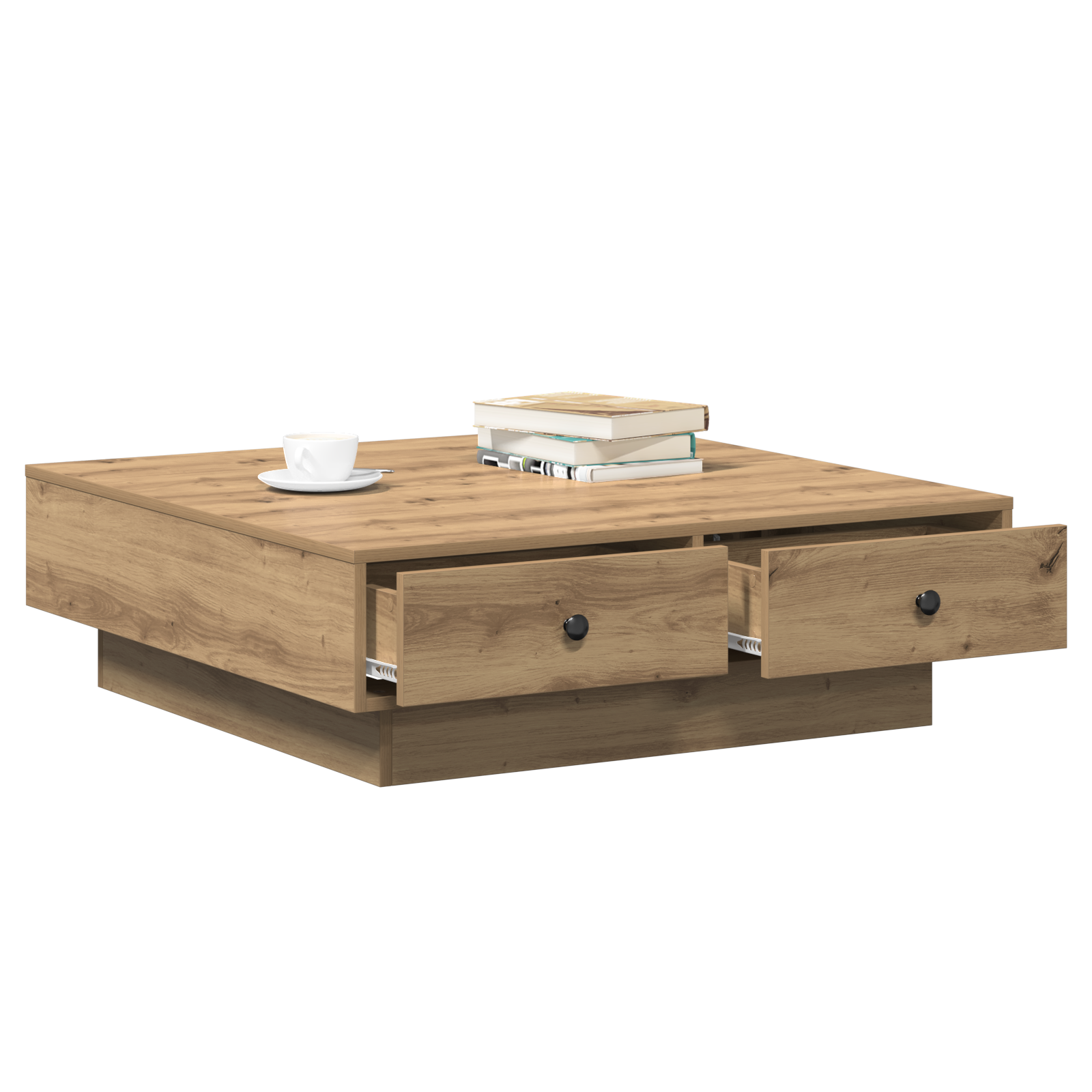 Table Basse Chêne Artisan Placage, MDF 90 x 90 x 28 cm Rangement