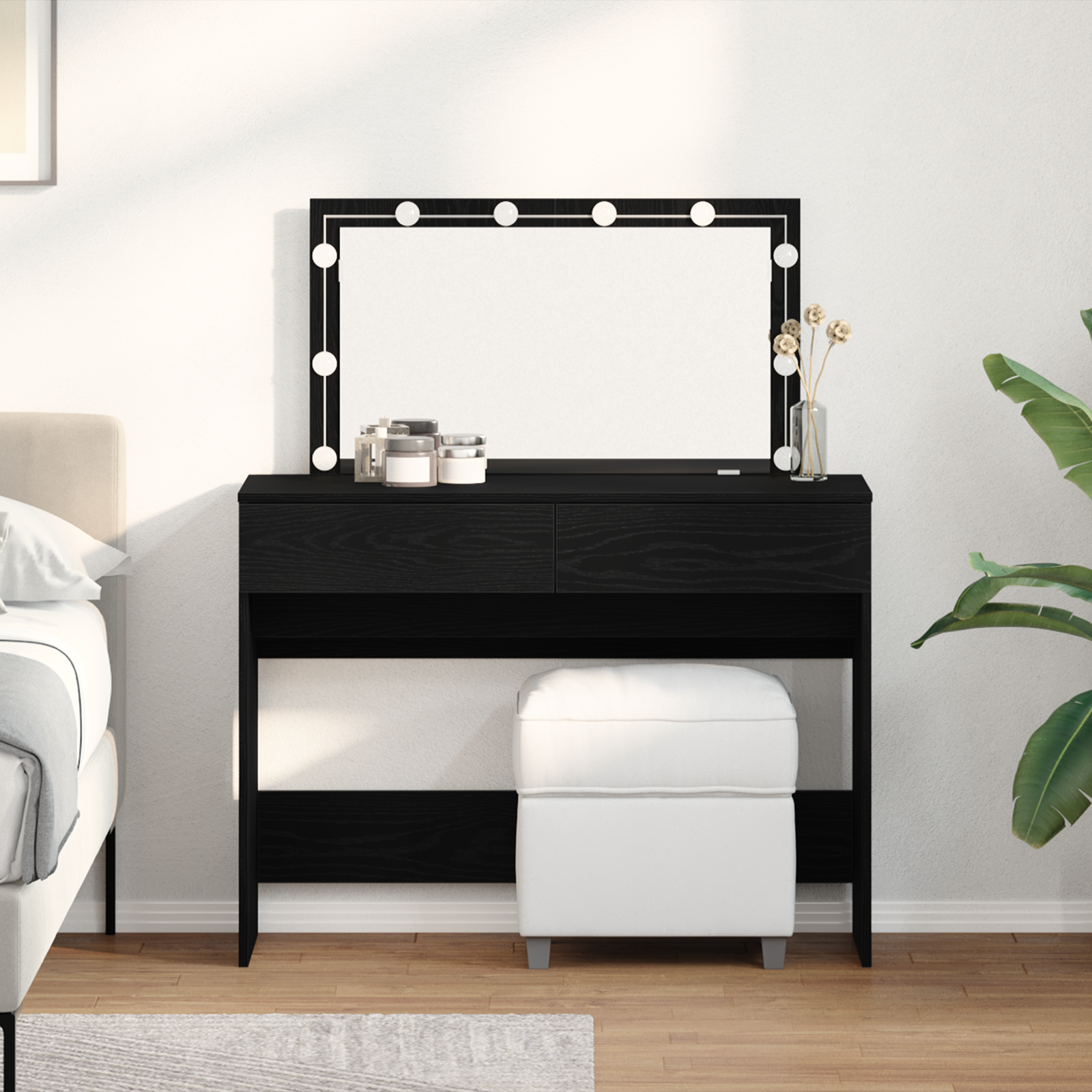 Coiffeuse avec LED en chêne noir 100x40x120 cm