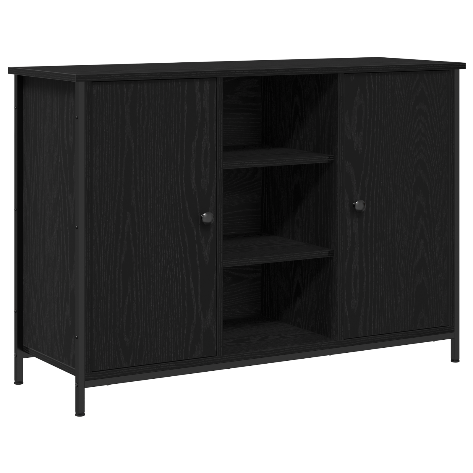 Buffet Chêne Noir 100x35x70 cm Bois d'ingénierie et Acier