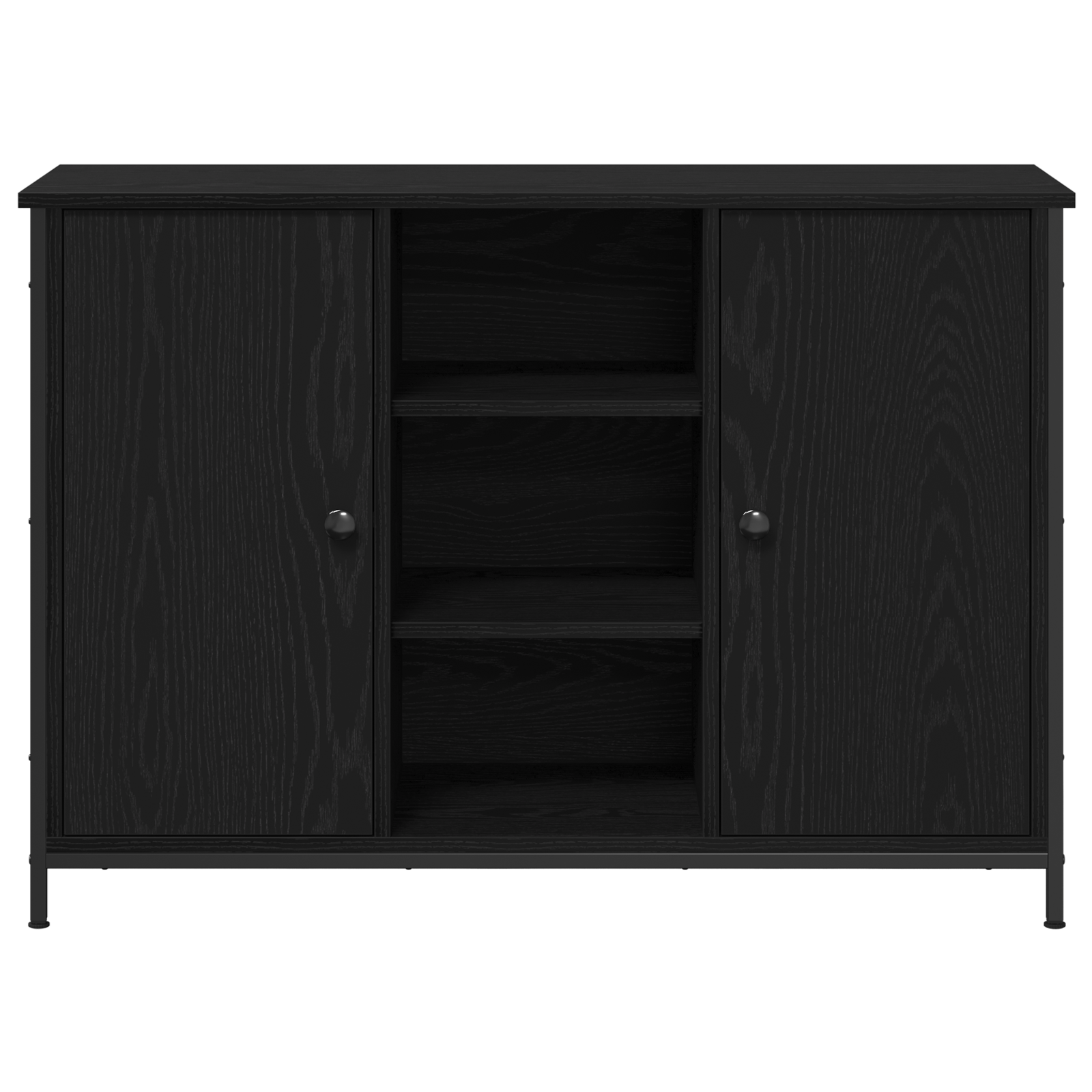 Buffet Chêne Noir 100x35x70 cm Bois d'ingénierie et Acier