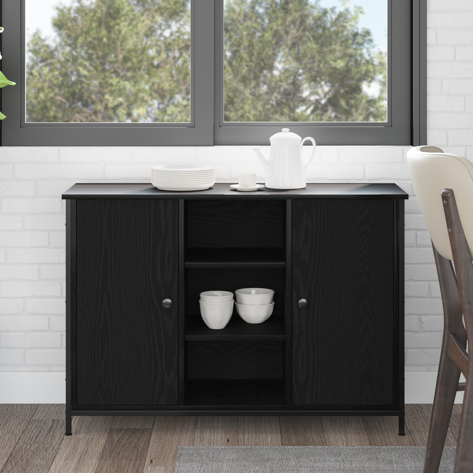 Buffet Chêne Noir 100x35x70 cm Bois d'ingénierie et Acier