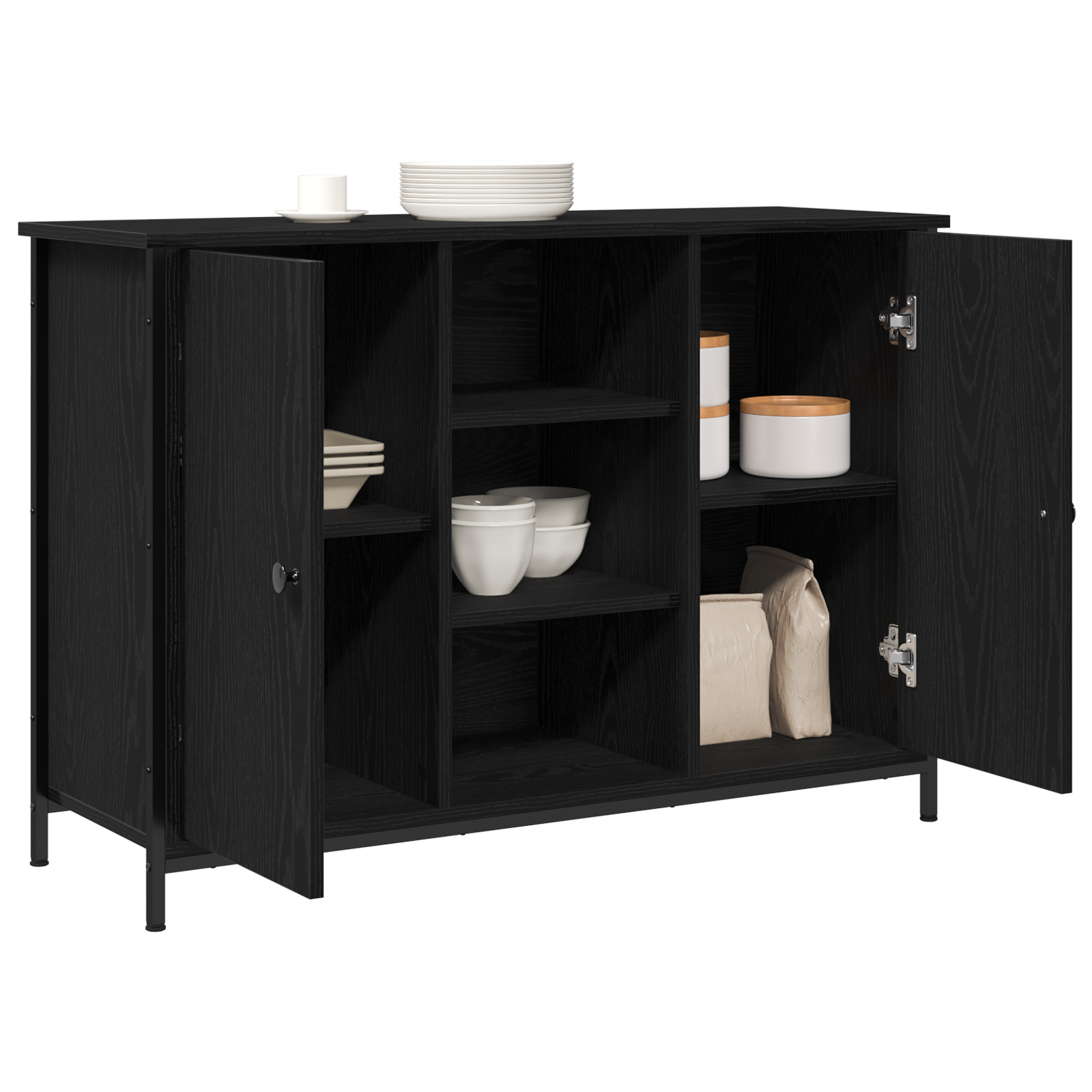 Buffet Chêne Noir 100x35x70 cm Bois d'ingénierie et Acier