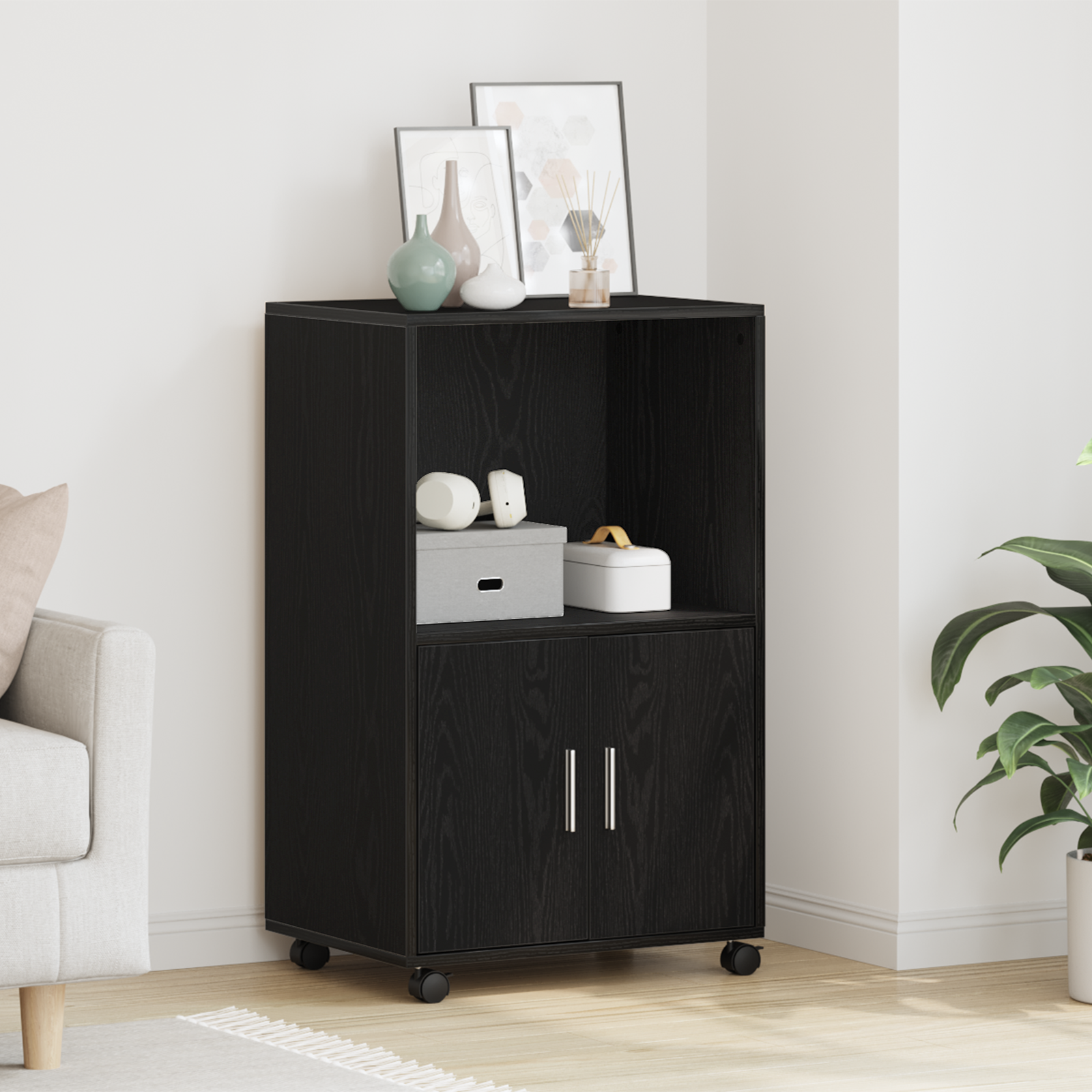 Cabinet roulant vidaXL Chêne noir 55x40x91 cm Bois d'ingénierie