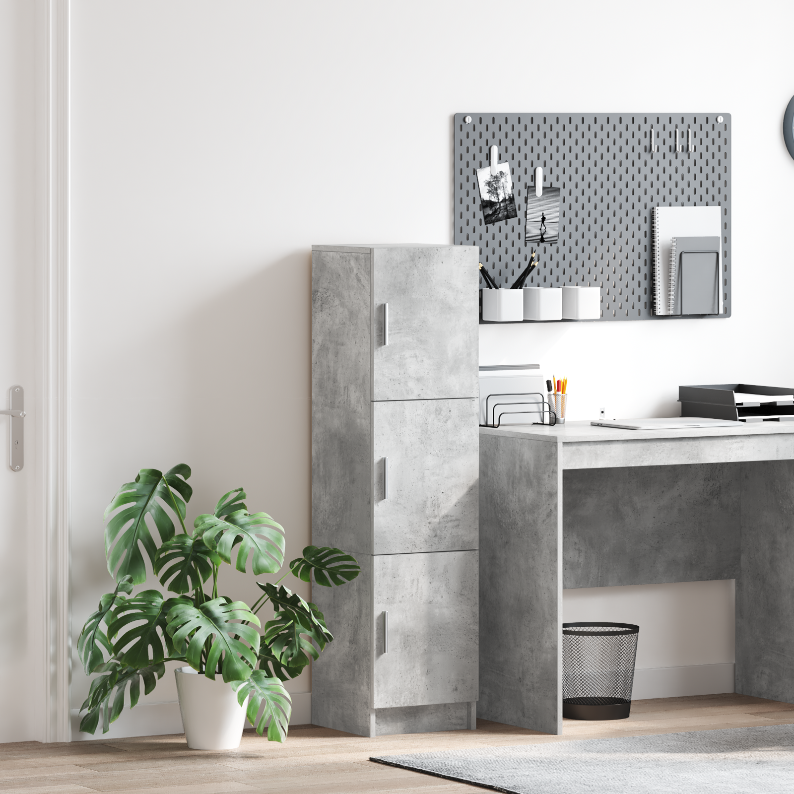 Meuble de Rangement Gris béton 31,5 x 32 x 124 cm