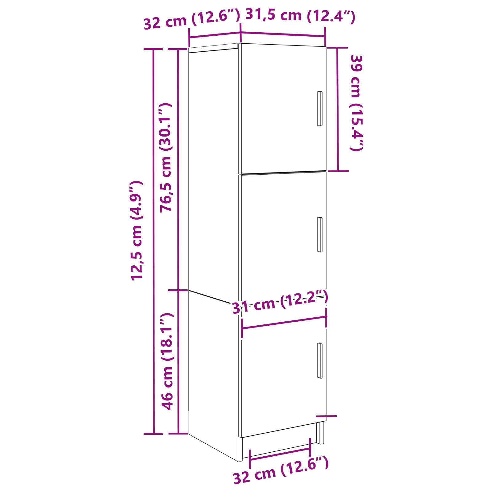 Meuble de Rangement Gris béton 31,5 x 32 x 124 cm