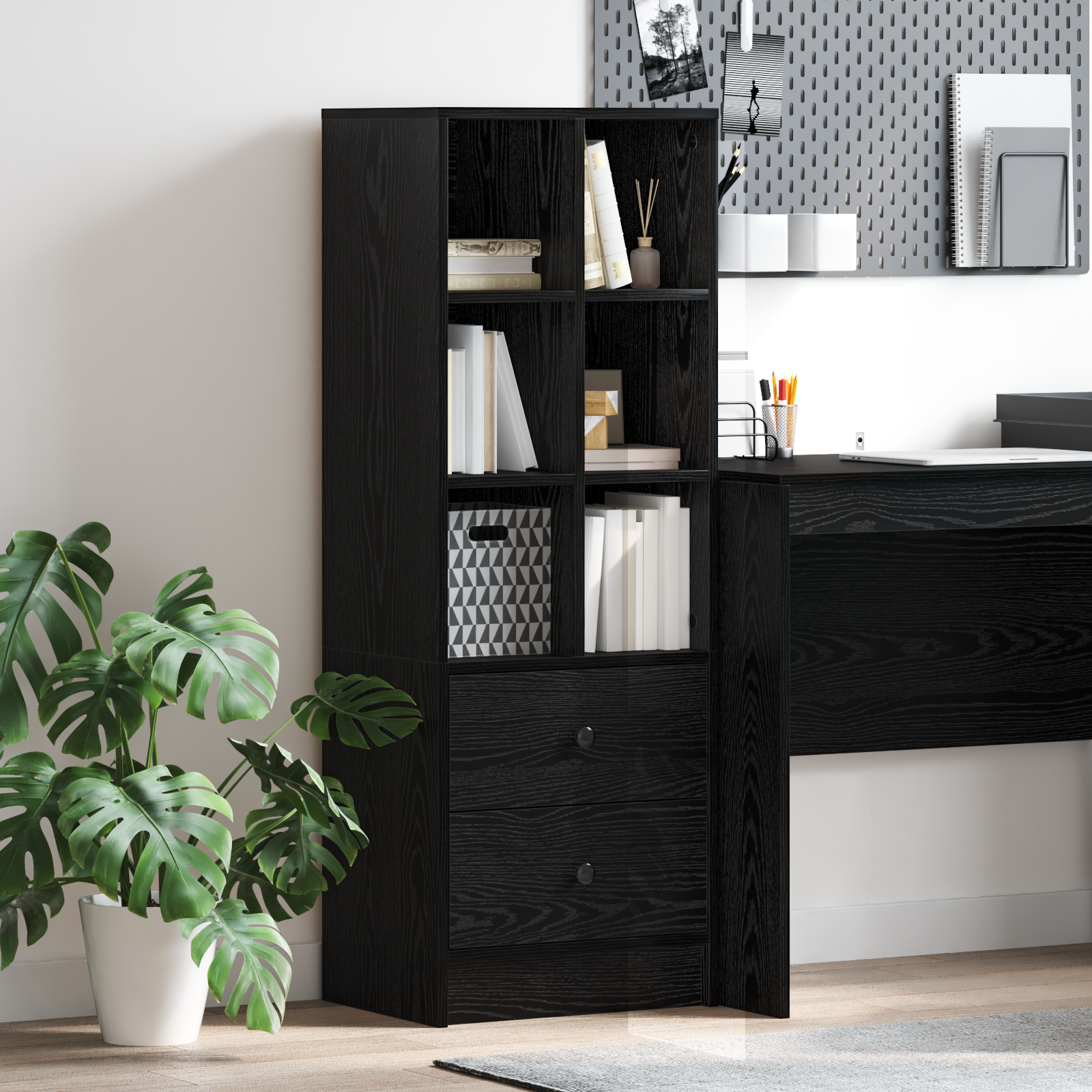 Haut Armoire avec tiroir Chêne noir 45,5 x 34 x 127 cm - XIOS