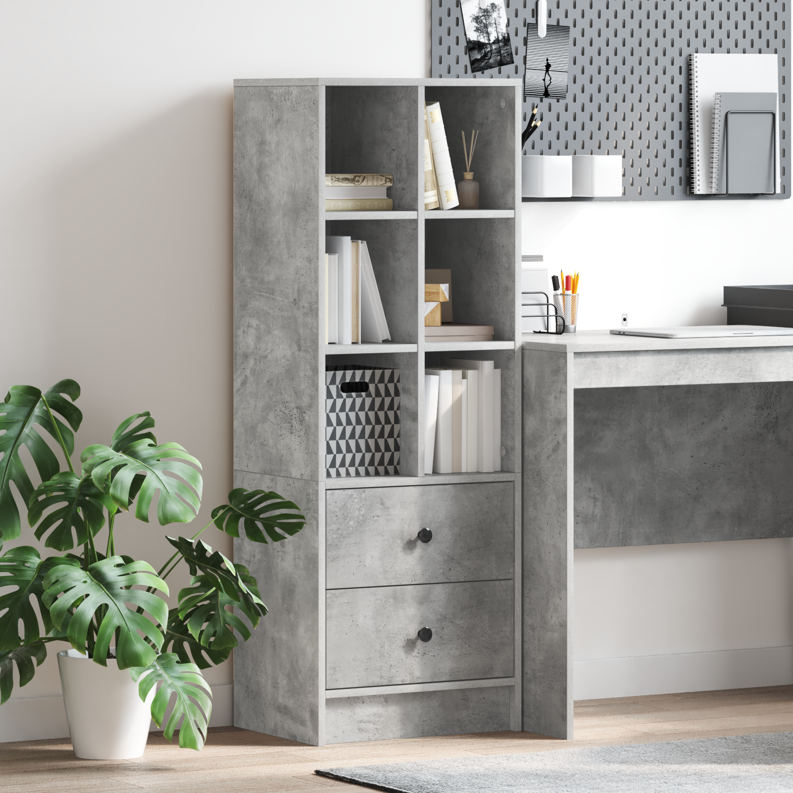 Haut Armoire avec tiroir Gris béton 45,5 x 34 x 127 cm - XIOS