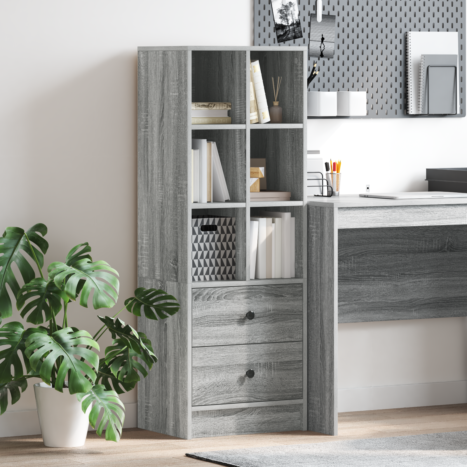 Haut Armoire avec tiroir Gris Sonoma 45,5 x 34 x 127 cm - XIOS