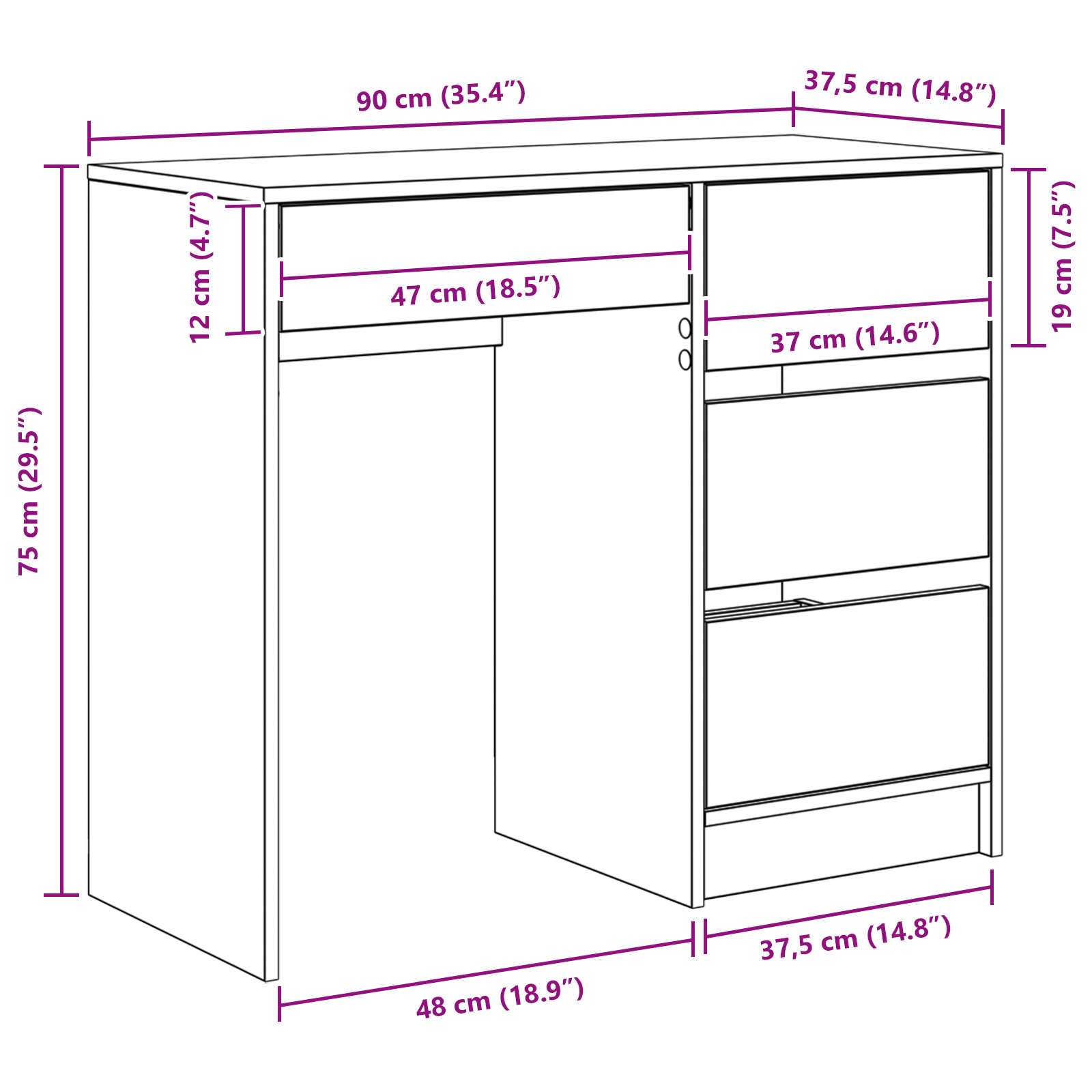 Bureau avec tiroir Blanc 90 x 37,5 x 75 cm Bois d'ingénierie - XIOS