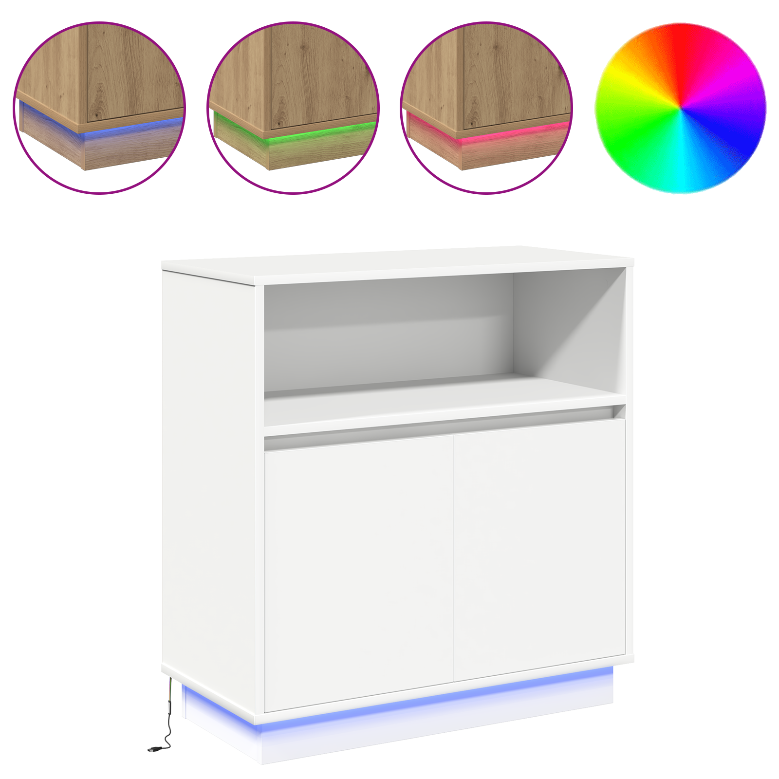 Buffet avec LED Blanc 71x34,5x75 cm en Bois Nécessaire