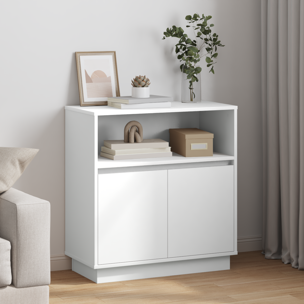 Buffet avec LED Blanc 71x34,5x75 cm en Bois Nécessaire