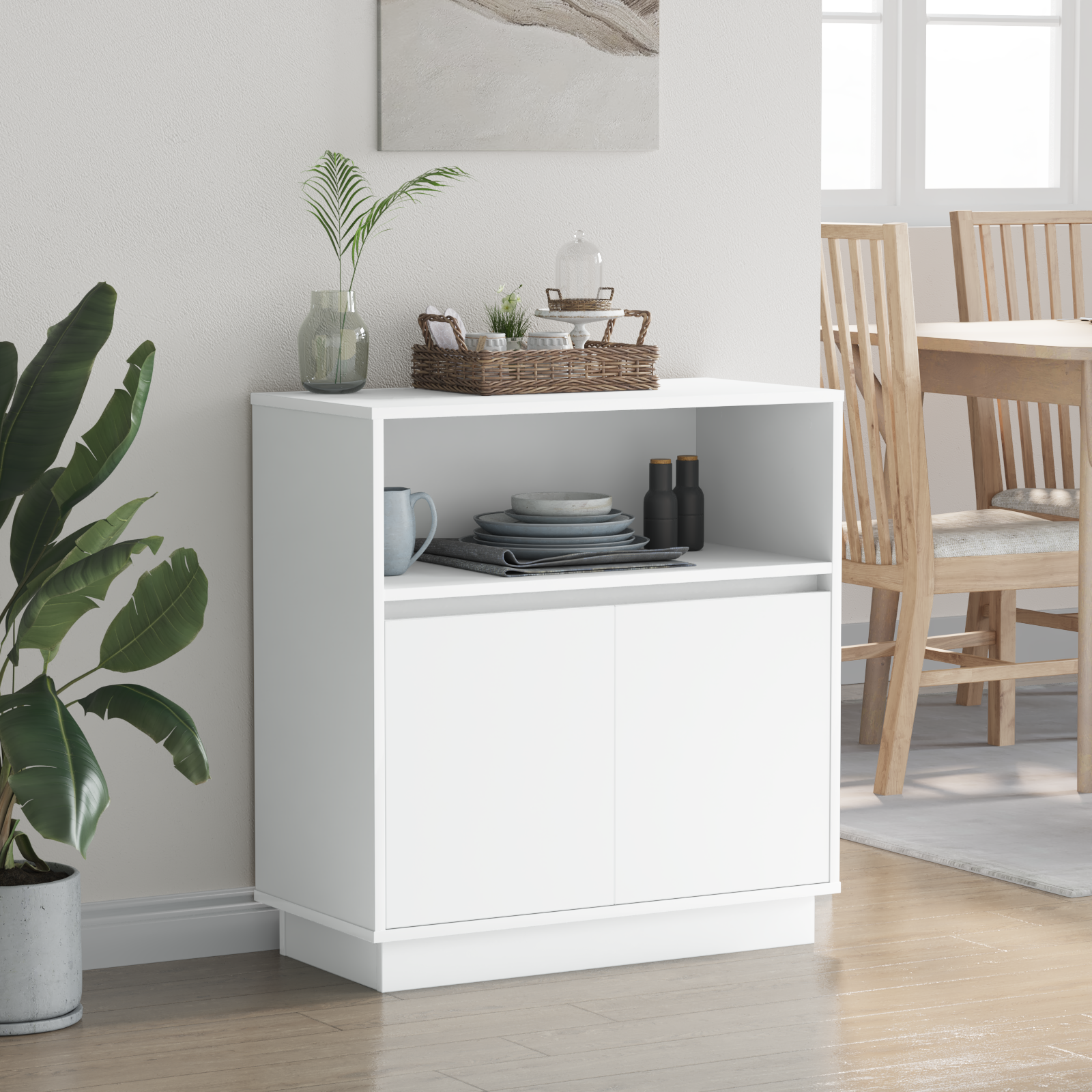 Buffet avec LED Blanc 71x34,5x75 cm en Bois Nécessaire