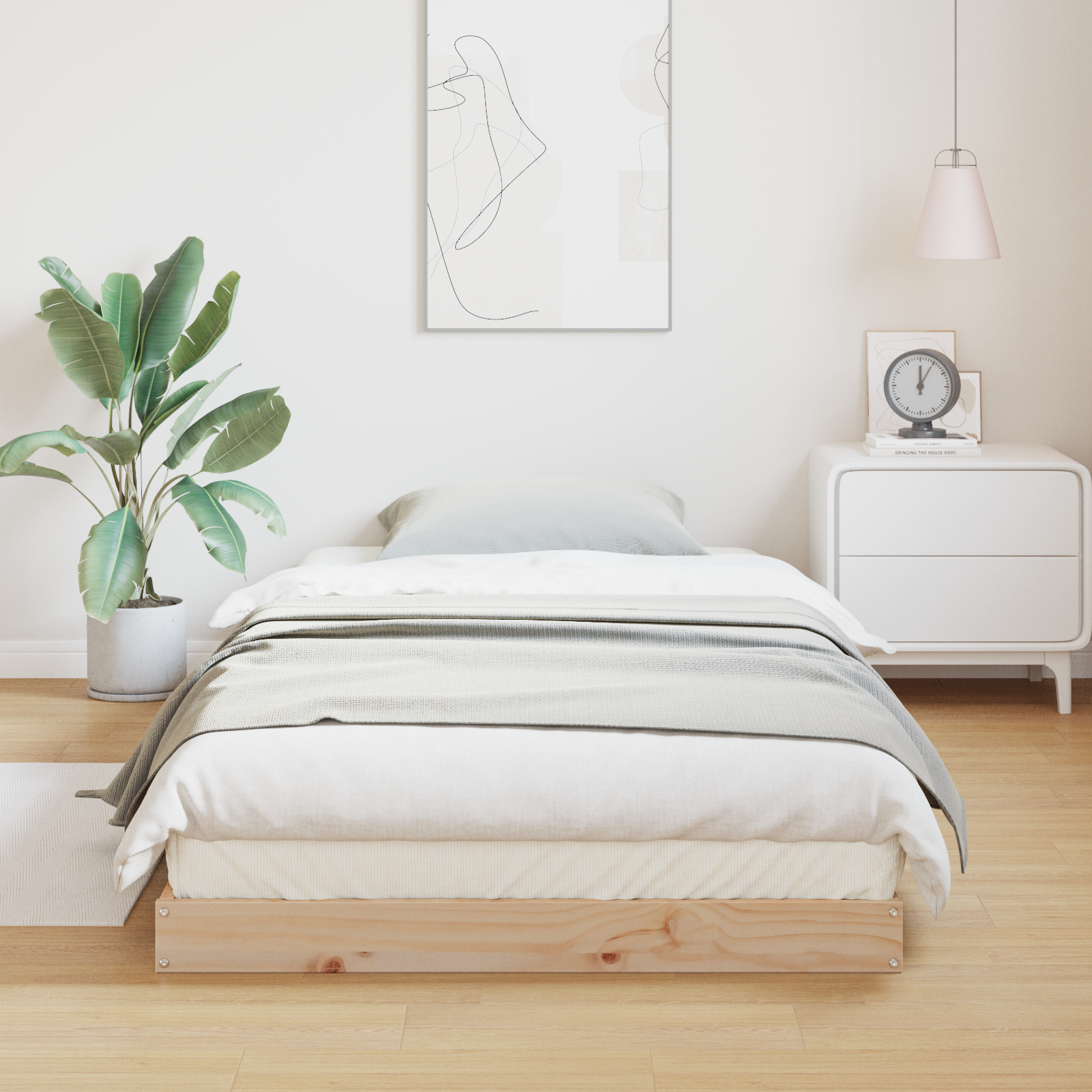 Cadre de lit au sol vidaXL Blanc 80x220 cm en bois de pin massif
