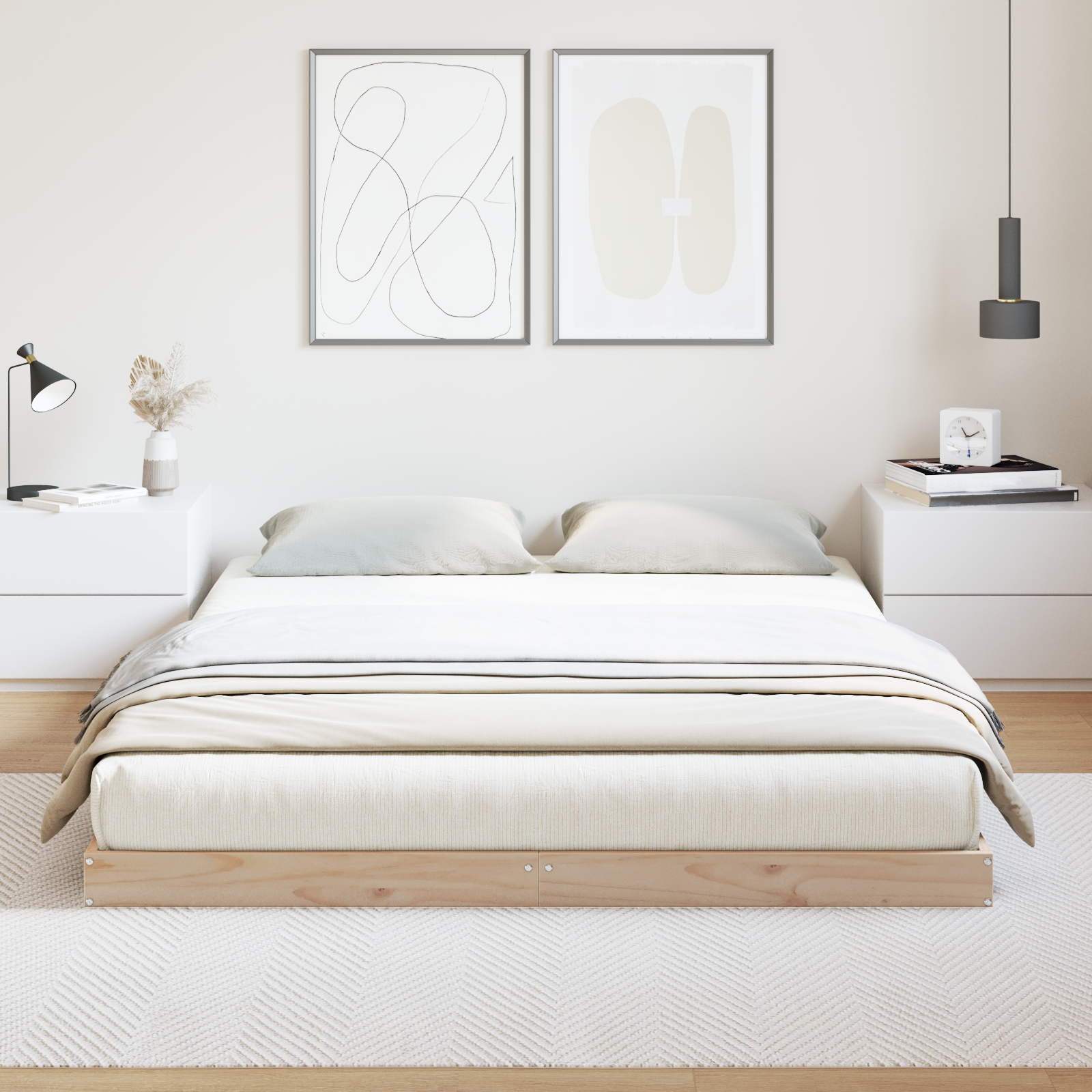 Cadre de lit au sol vidaXL Blanc 160x220 cm Bois massif de pin