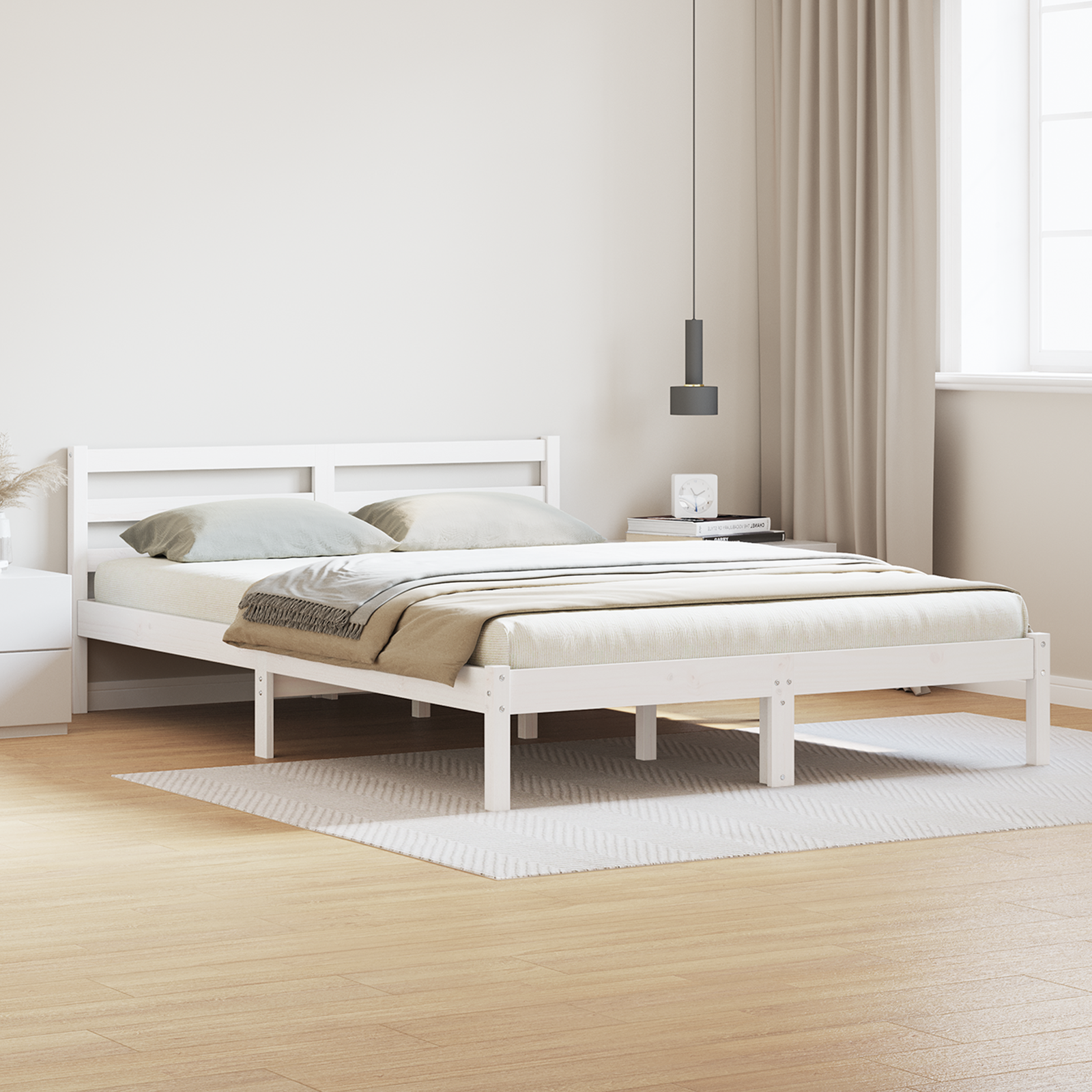 Cadre de lit avec tête de lit Blanc 160x210 cm Bois de pin massif