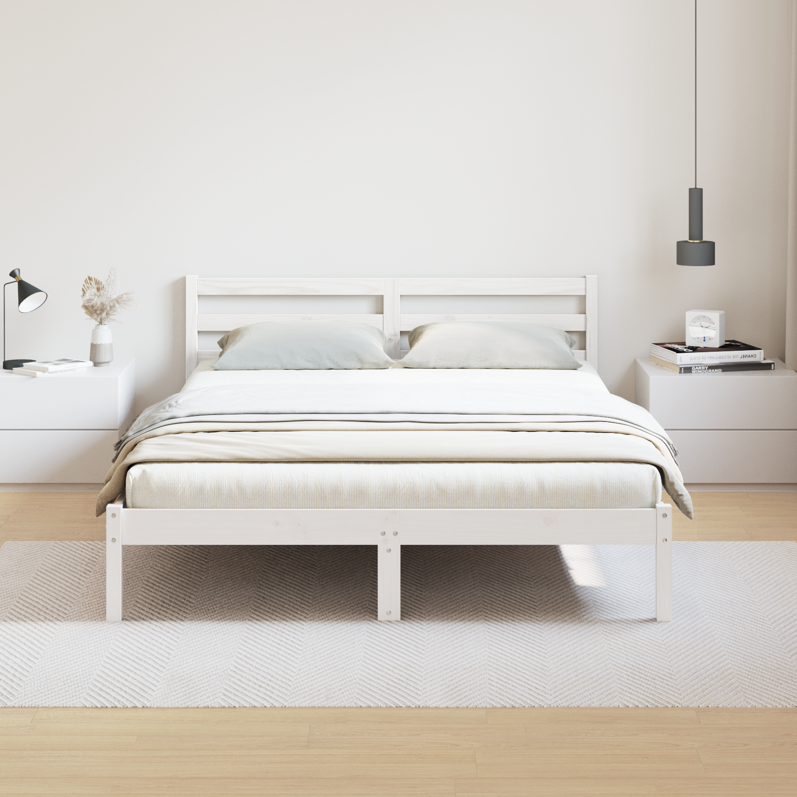 Cadre de lit avec tête de lit Blanc 160x210 cm Bois de pin massif