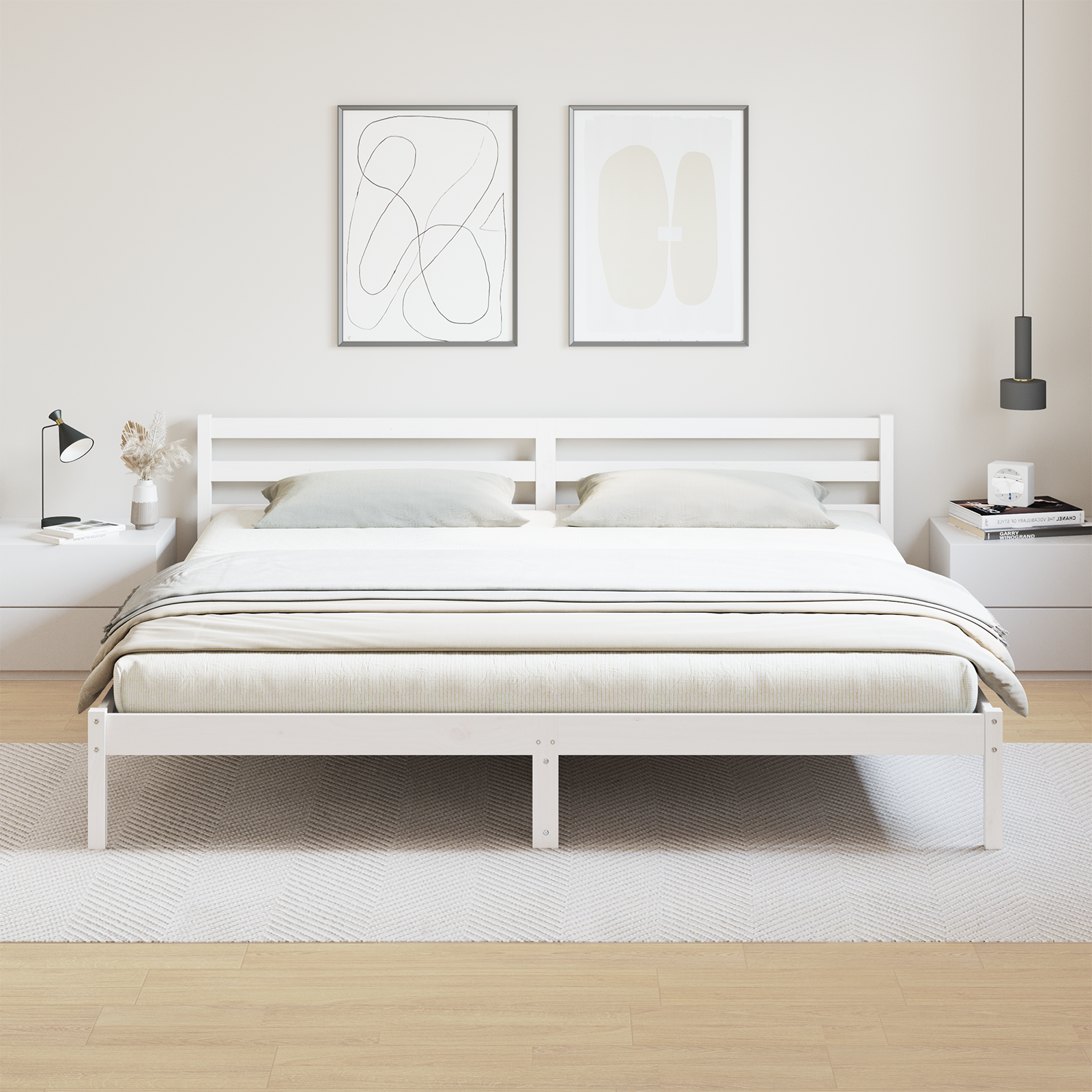 Lit vidaXL avec tête de lit Blanc 180x210 cm en Bois Massif de Pin