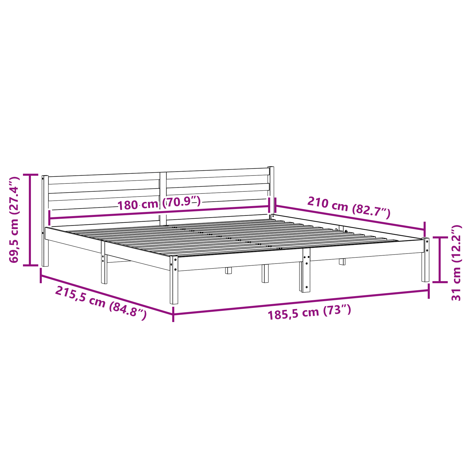 Lit vidaXL avec tête de lit Blanc 180x210 cm en Bois Massif de Pin