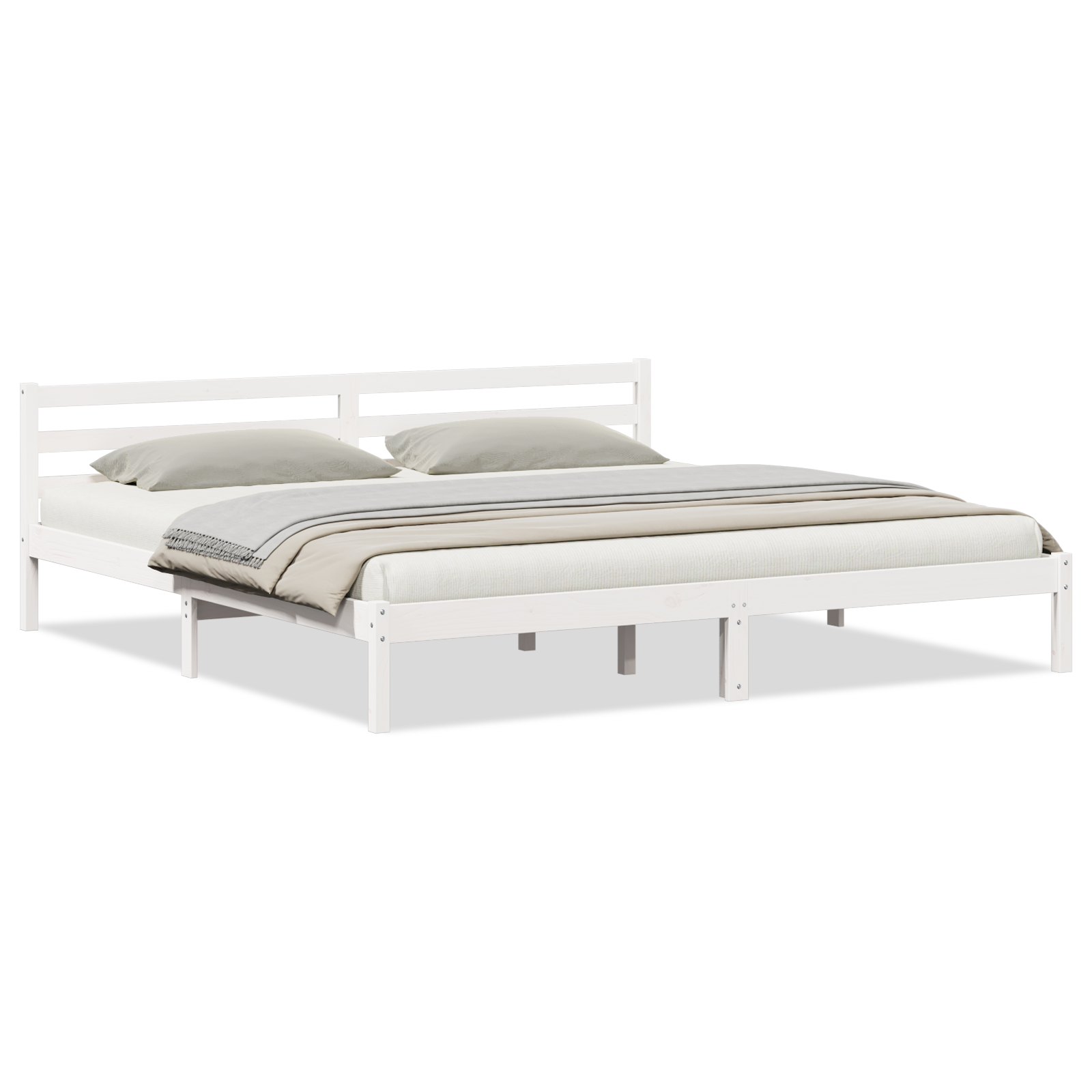 Lit vidaXL avec tête de lit Blanc 180x210 cm en Bois Massif de Pin