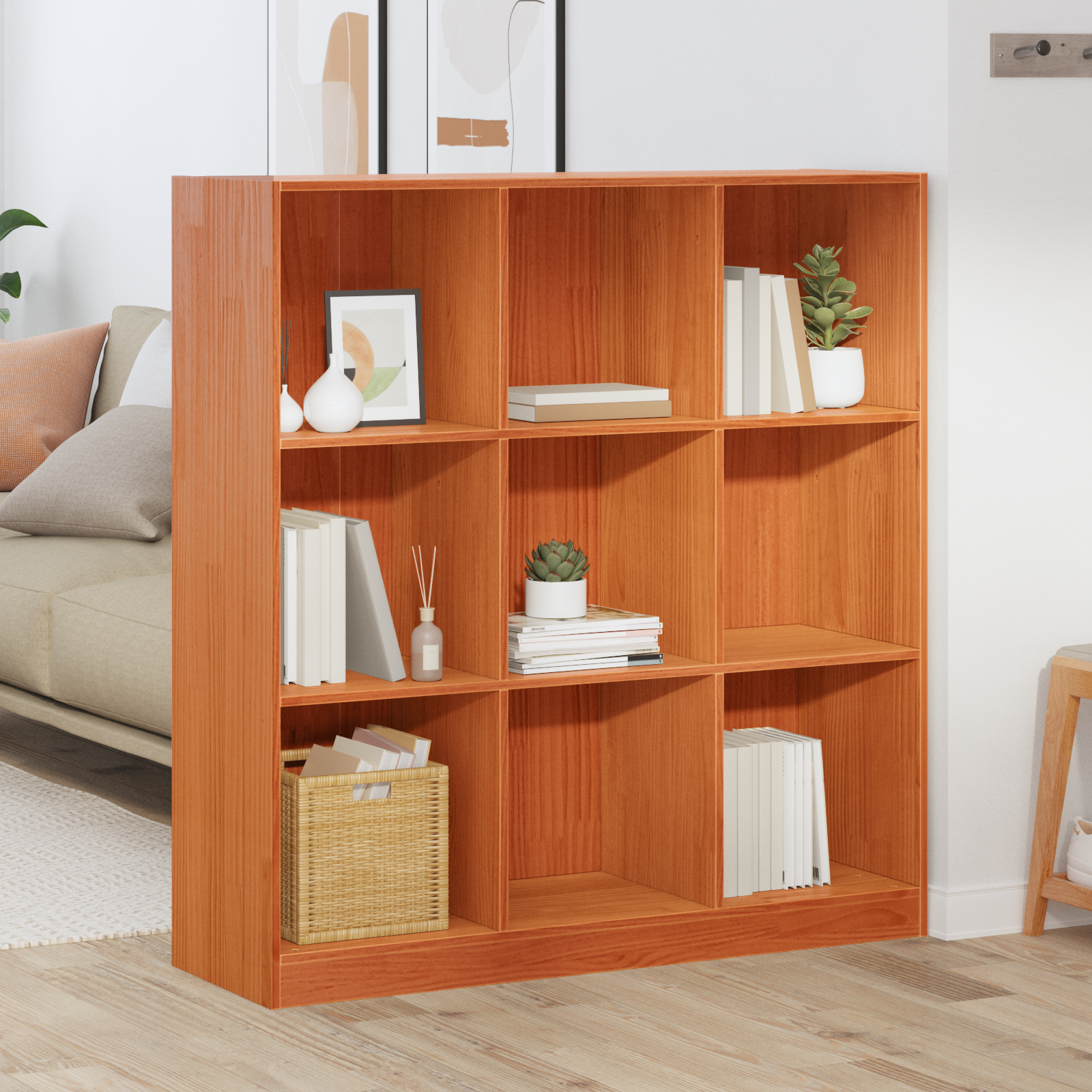 Bibliothèque Brun cire 104 x 33 x 110 cm Pin massif - XIOS