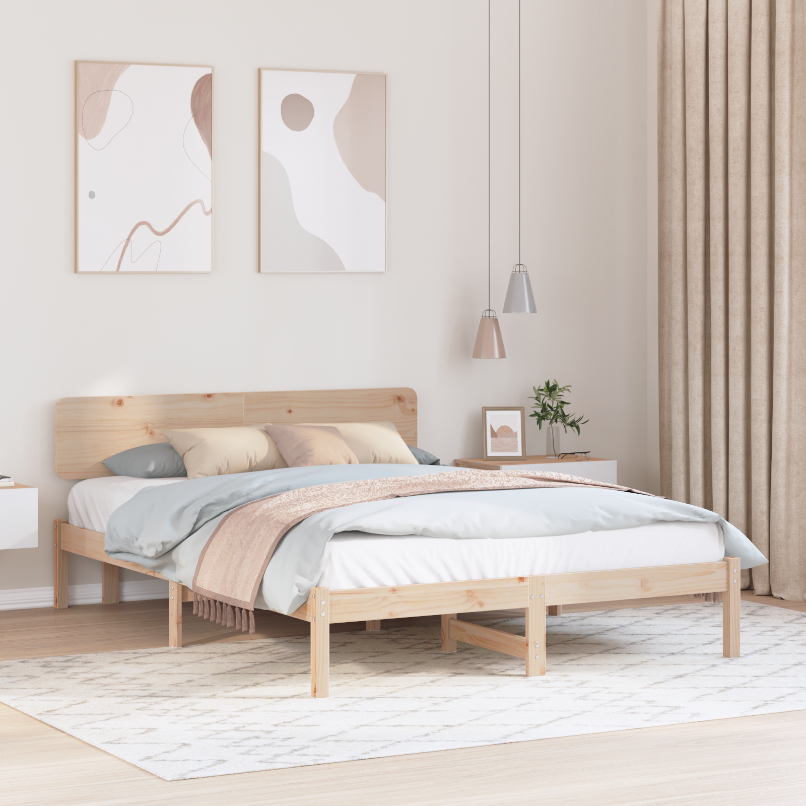 Lit avec Headboard 150x200 cm Bois de Pin Massif