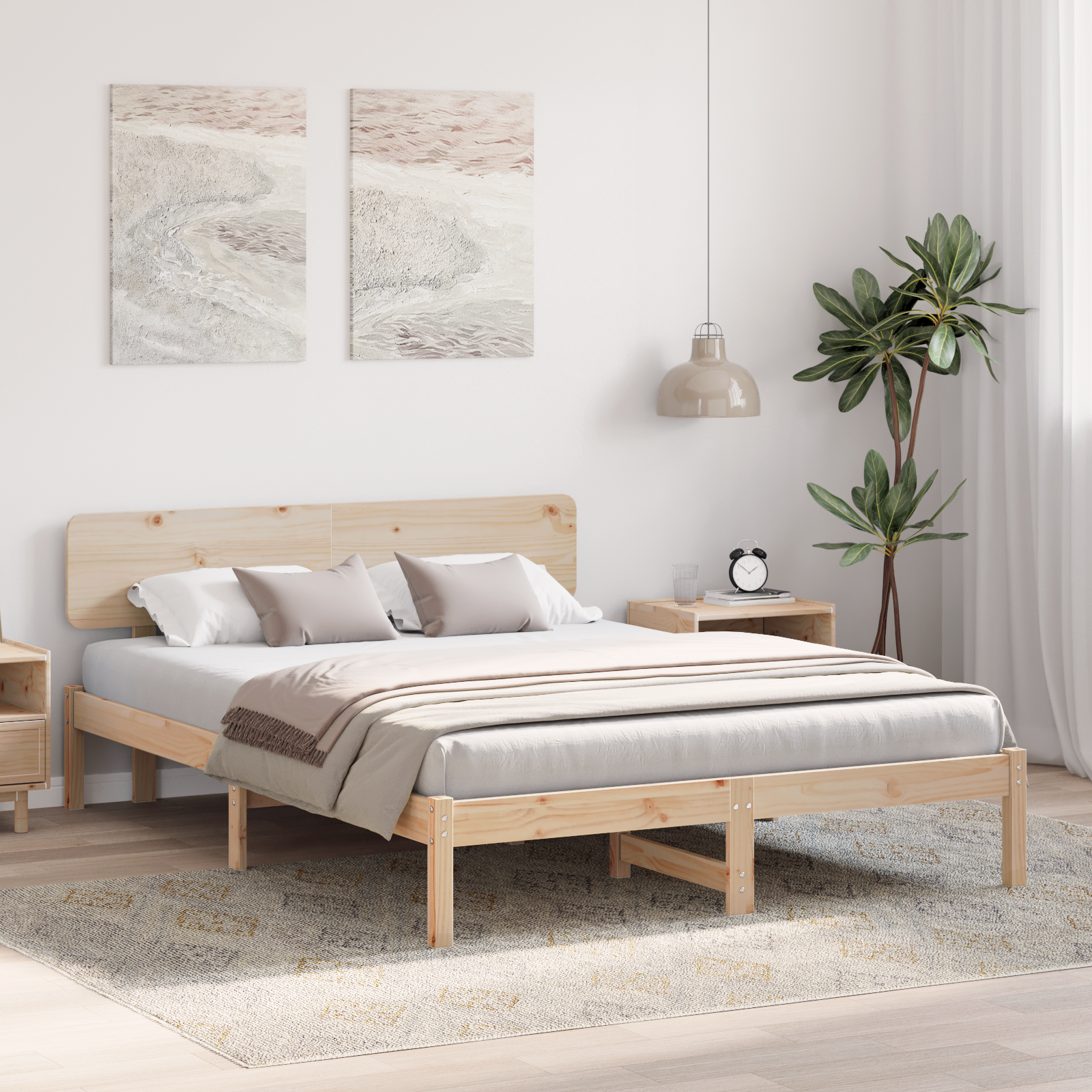 Lit avec Headboard 150x200 cm Bois de Pin Massif