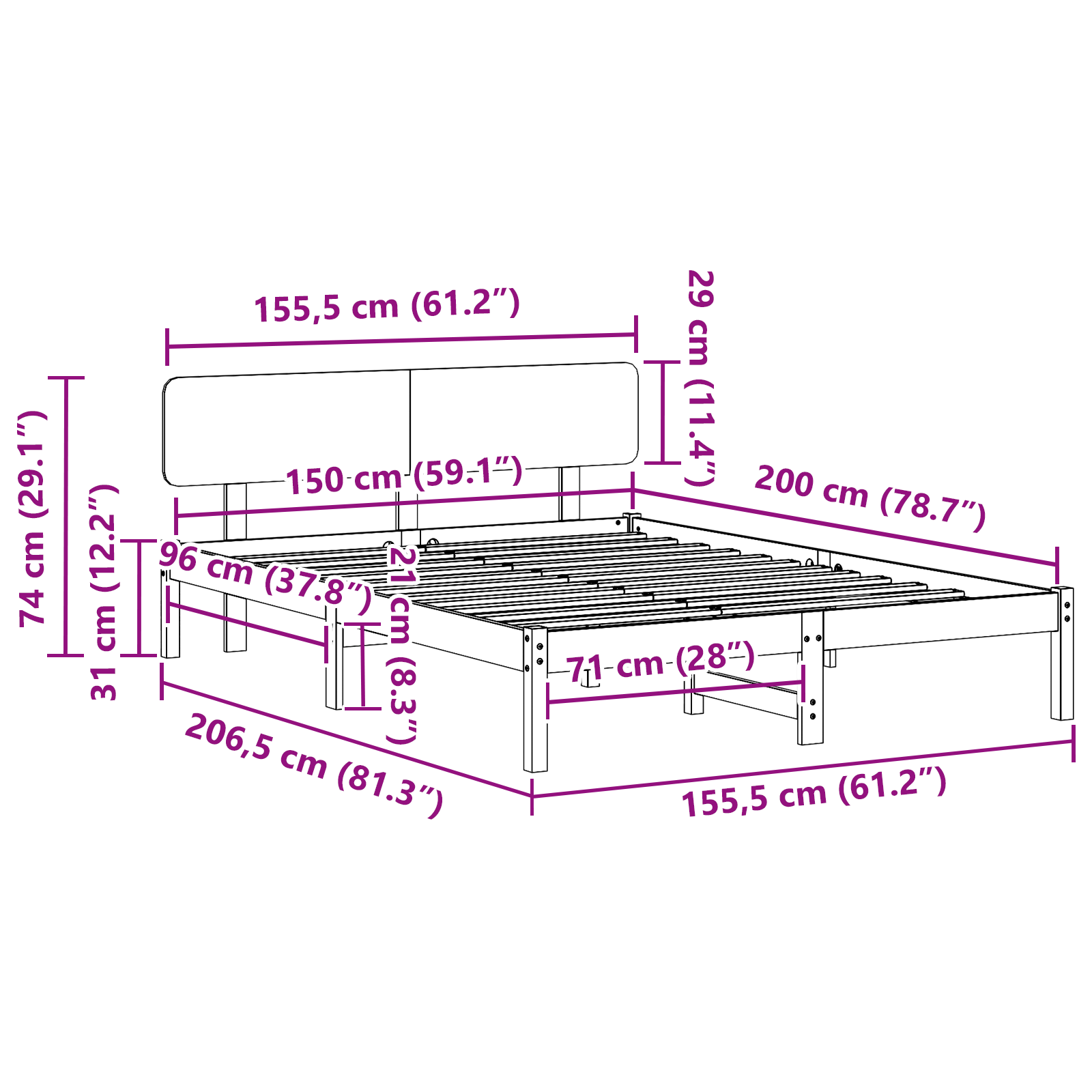 Lit avec Headboard 150x200 cm Bois de Pin Massif