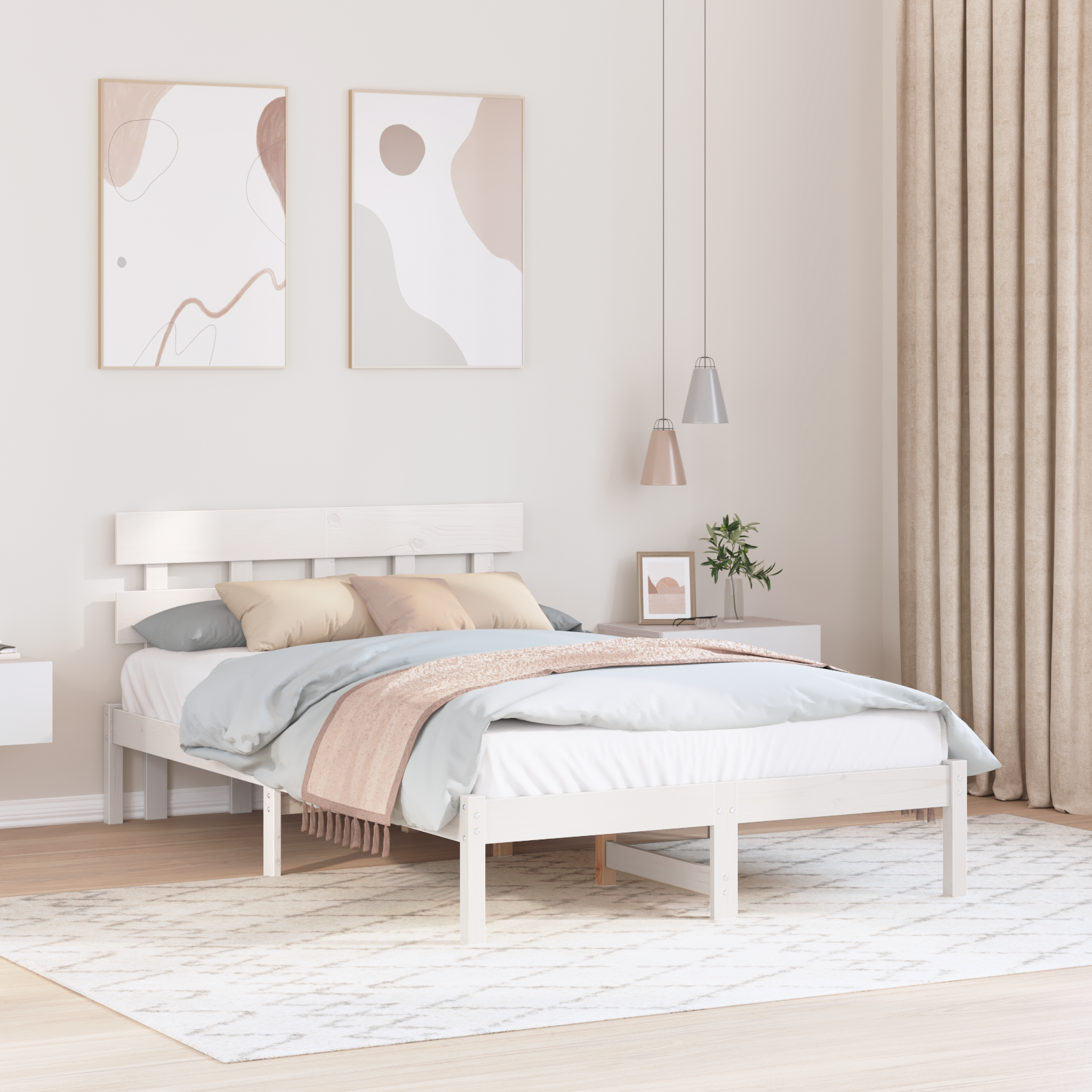 Cadre de lit avec tête de lit blanc 120x200 cm en bois massif de pin
