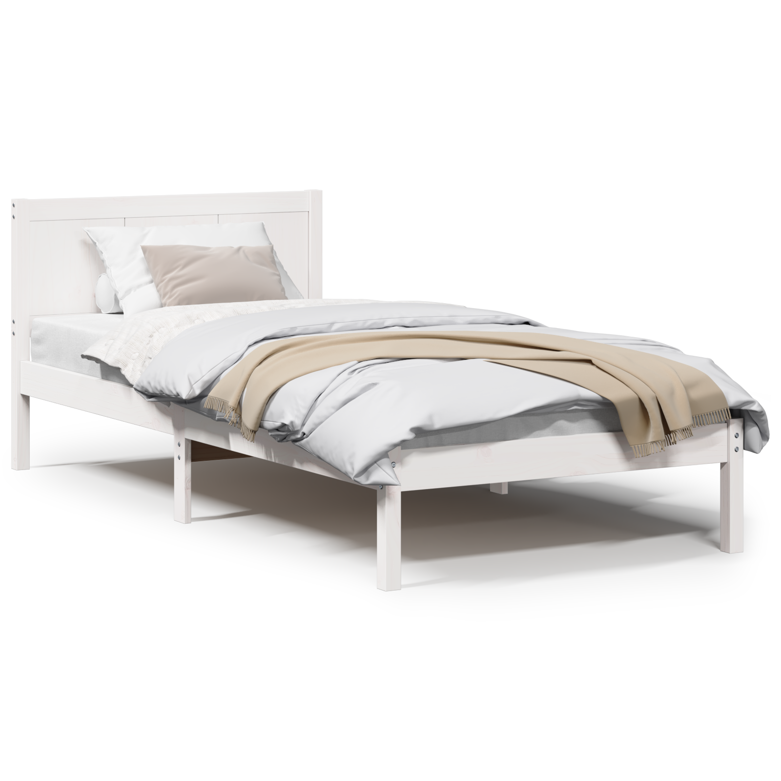 Cadre de Lit Blanc en Bois de Pin Blanc Bois de pin massif