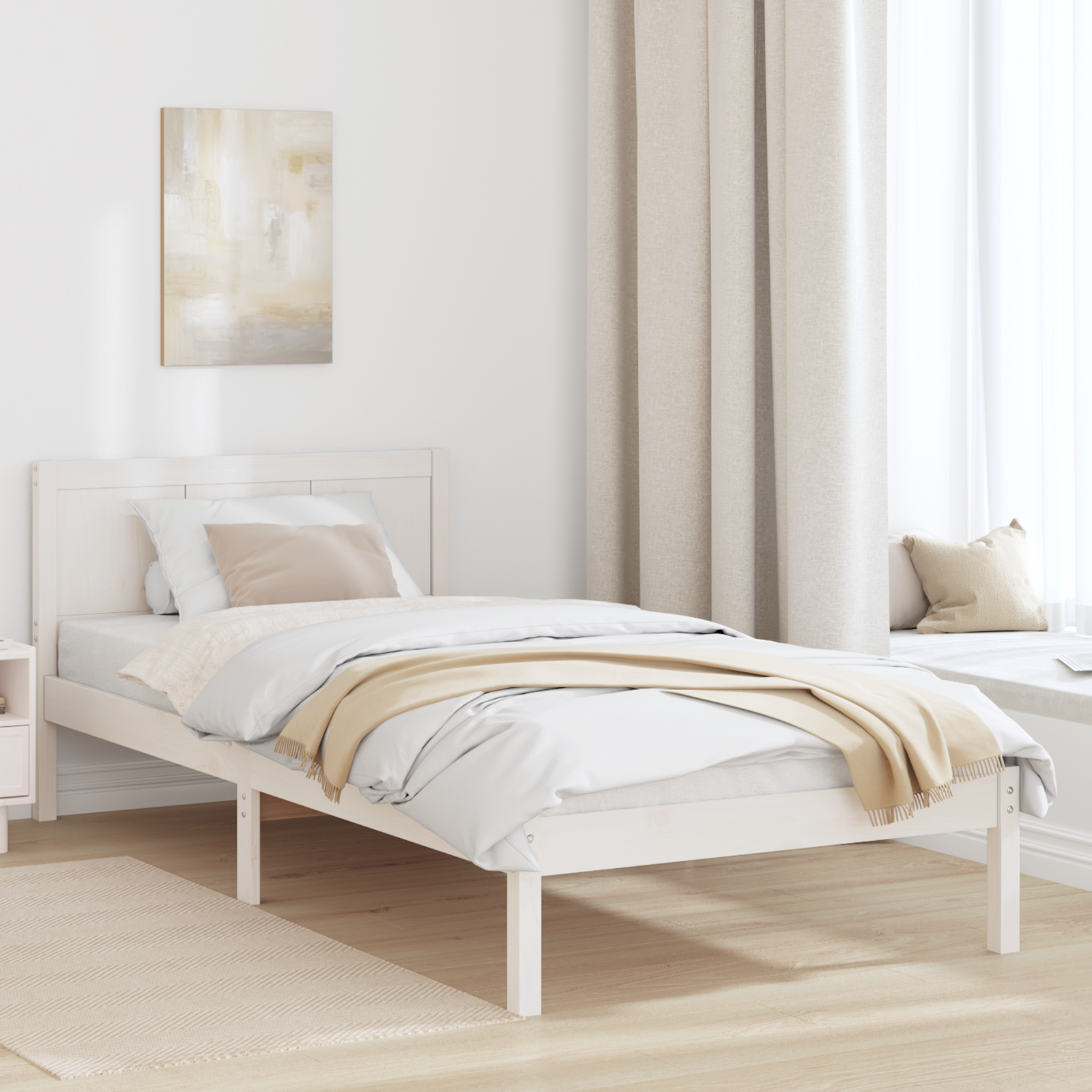 Cadre de Lit Blanc en Bois de Pin Blanc Bois de pin massif