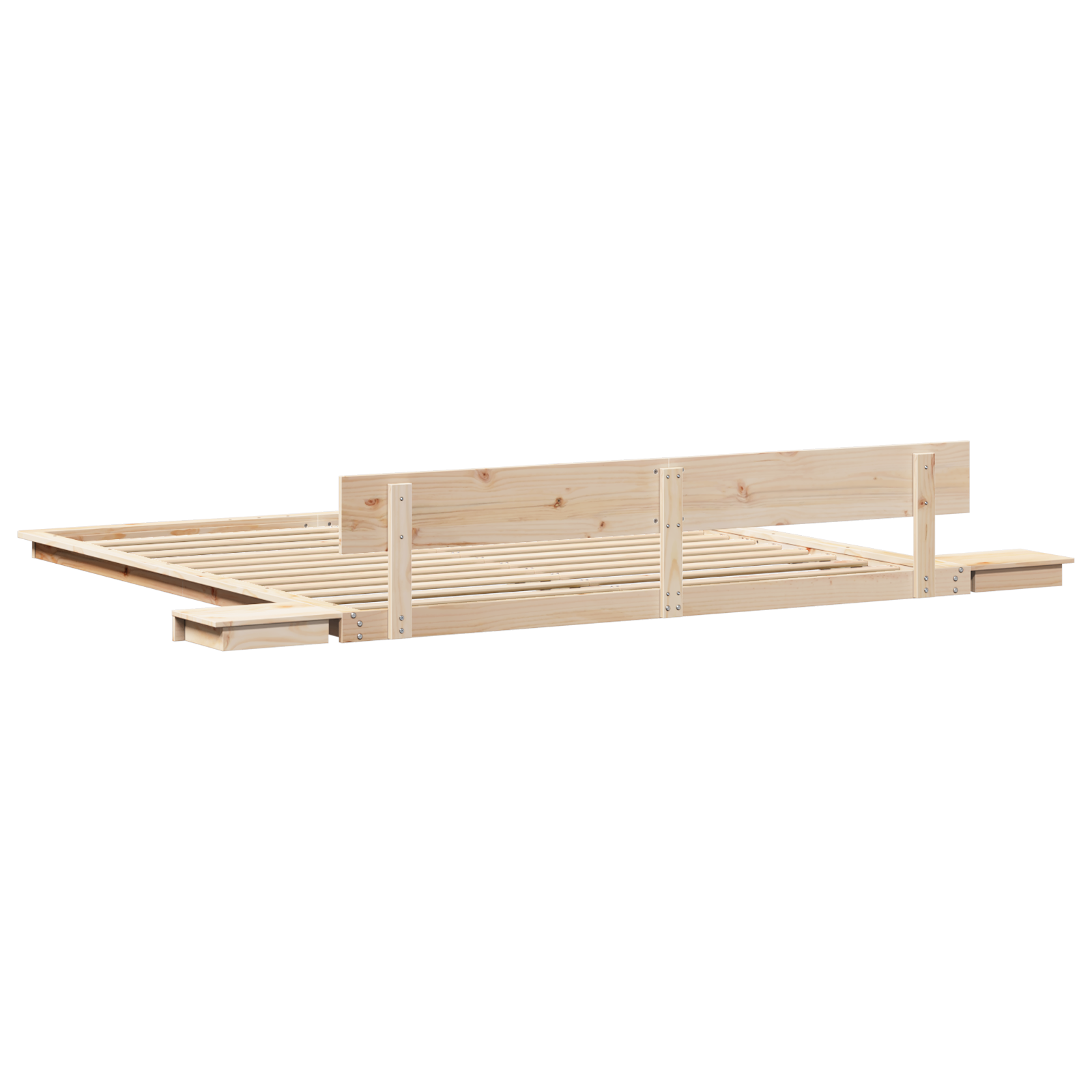 Cadre de lit au sol avec tables de chevet 180x200cm en bois massif