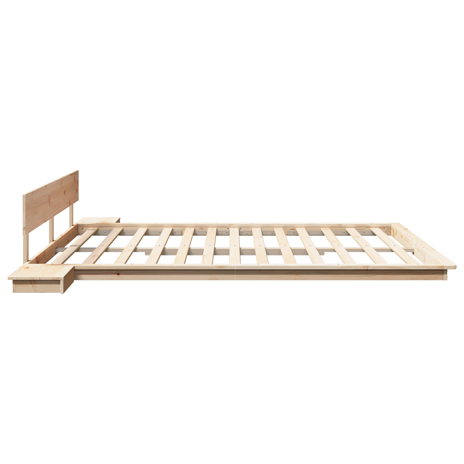 Cadre de lit au sol avec tables de chevet 180x200cm en bois massif