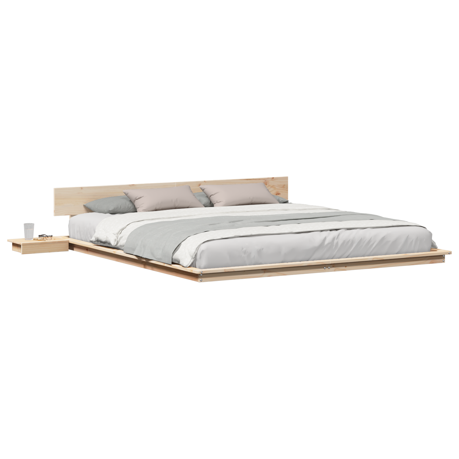 Cadre de lit au sol avec tables de chevet 180x200cm en bois massif