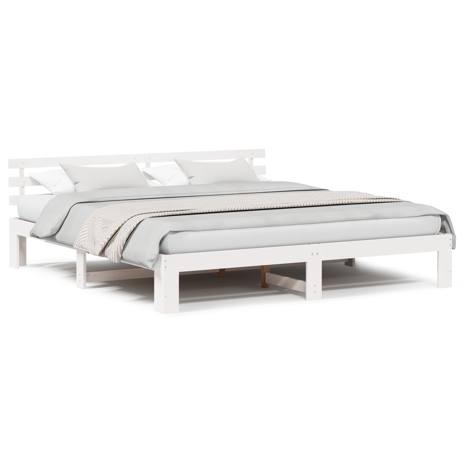 Cadre de Lit Blanc Bois massif 200 x 200 cm Accoudoirs réglables