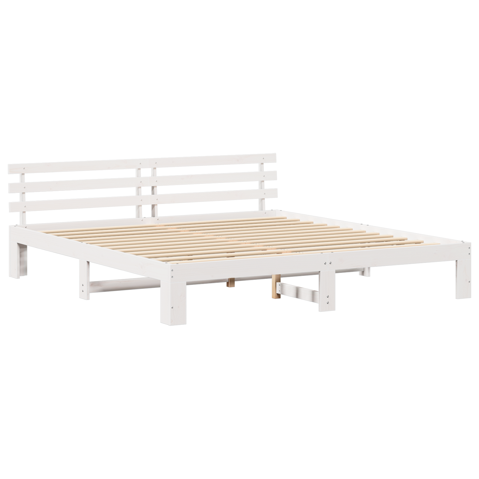 Cadre de Lit Blanc Bois massif 200 x 200 cm Accoudoirs réglables