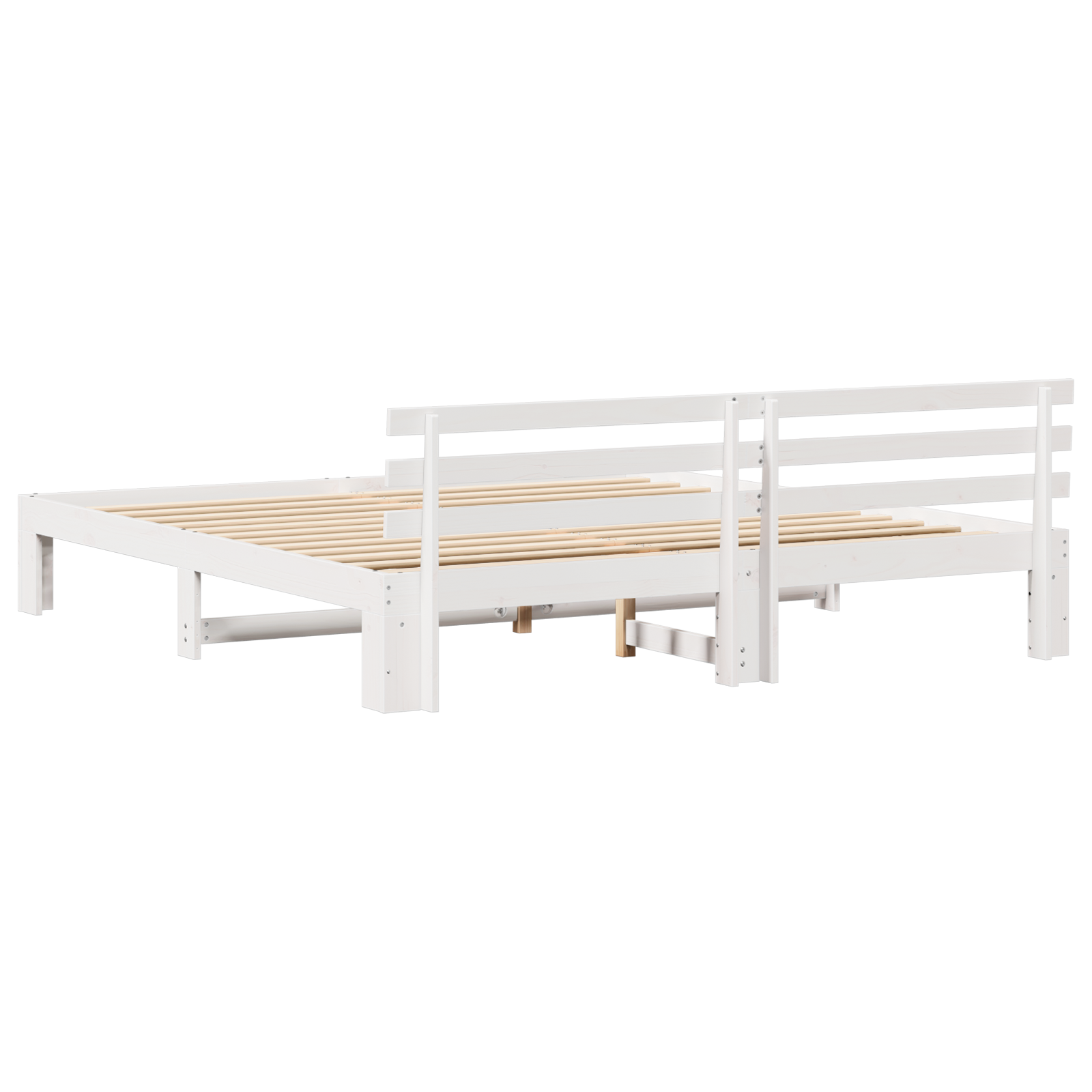 Cadre de Lit Blanc Bois massif 200 x 200 cm Accoudoirs réglables