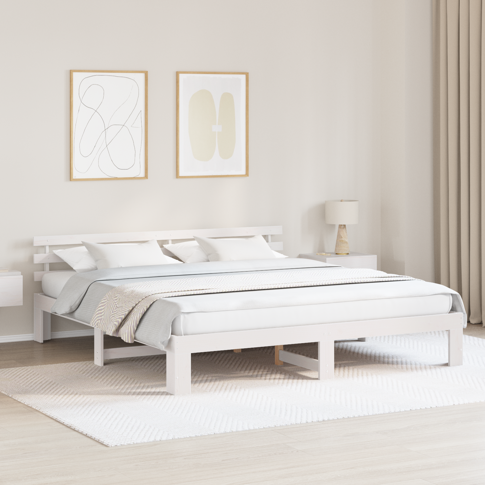 Cadre de Lit Blanc Bois massif 200 x 200 cm Accoudoirs réglables