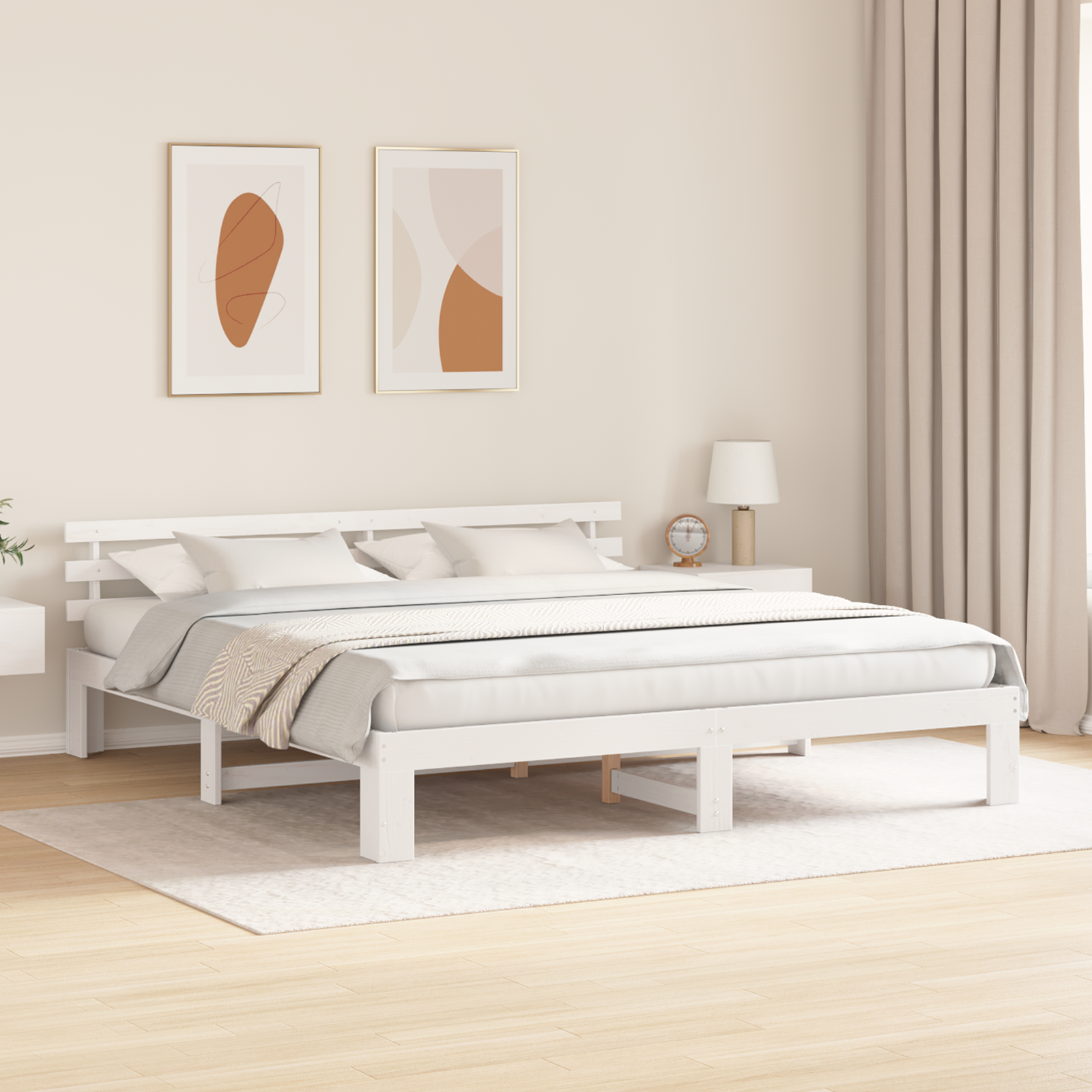 Cadre de Lit Blanc Bois massif 200 x 200 cm Accoudoirs réglables