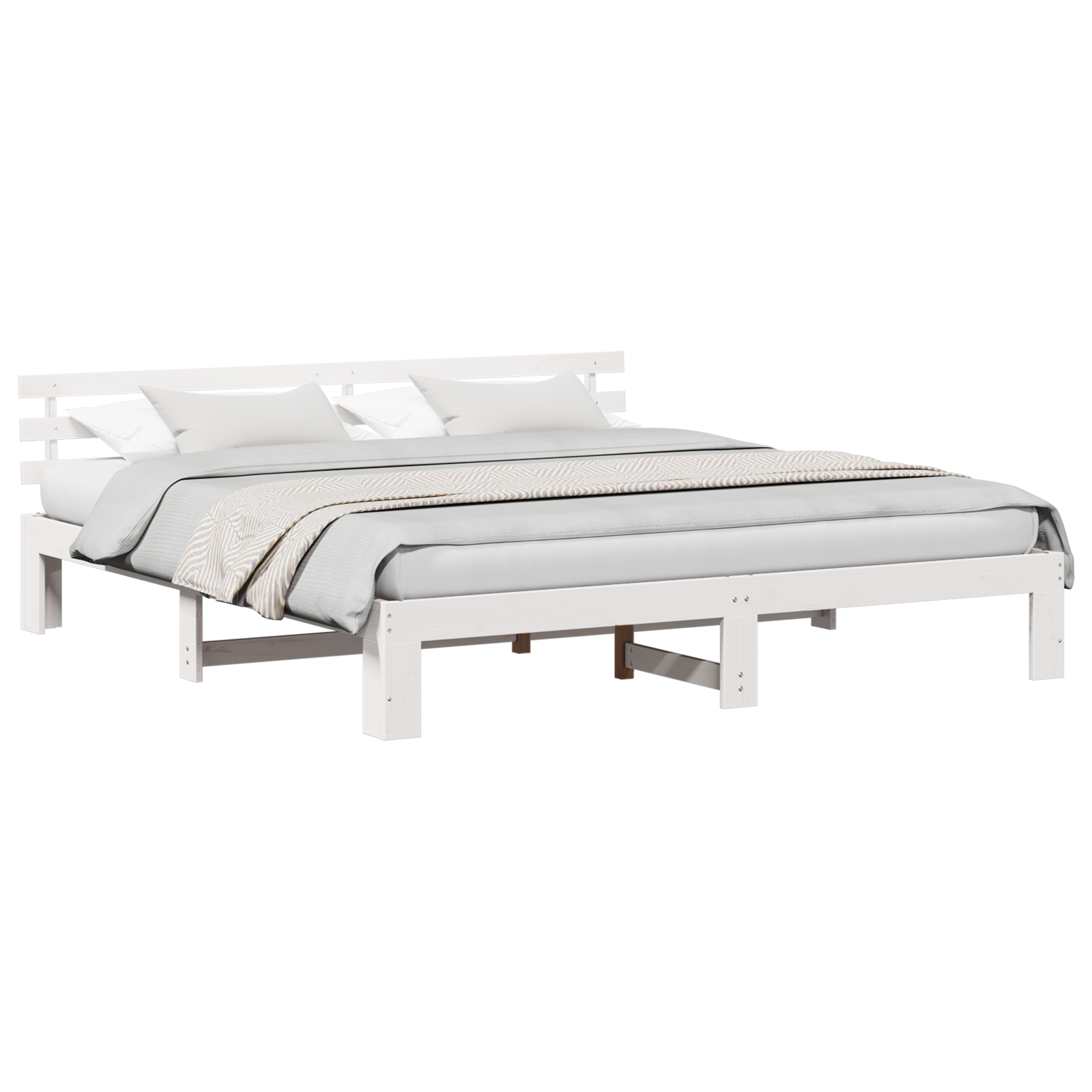 Cadre de Lit Blanc Bois massif 200 x 200 cm Accoudoirs réglables