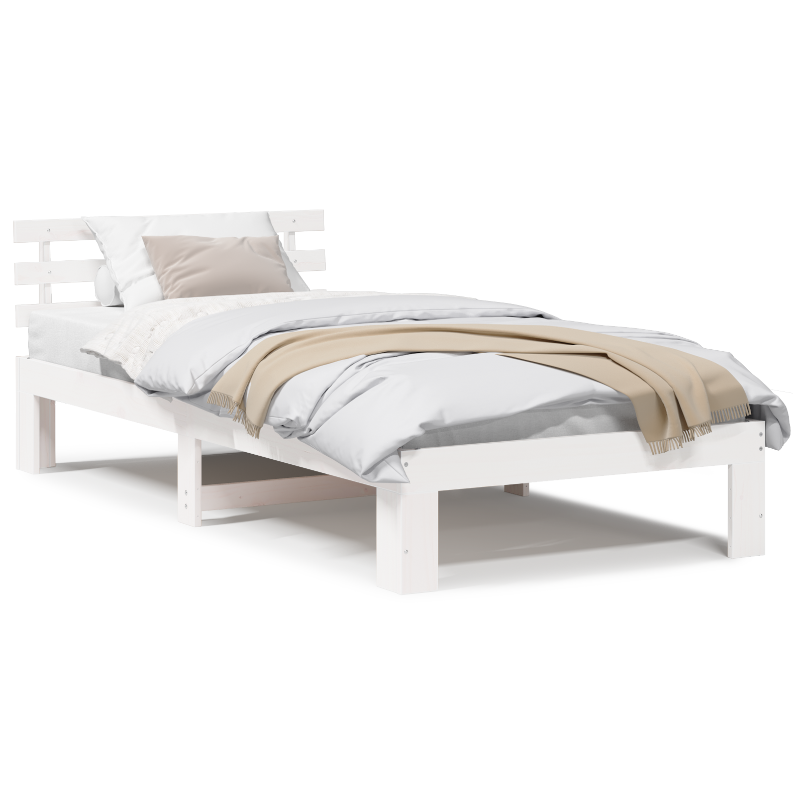 Cadre de lit en bois de pin blanc Blanc Bois massif 90 x 200 cm