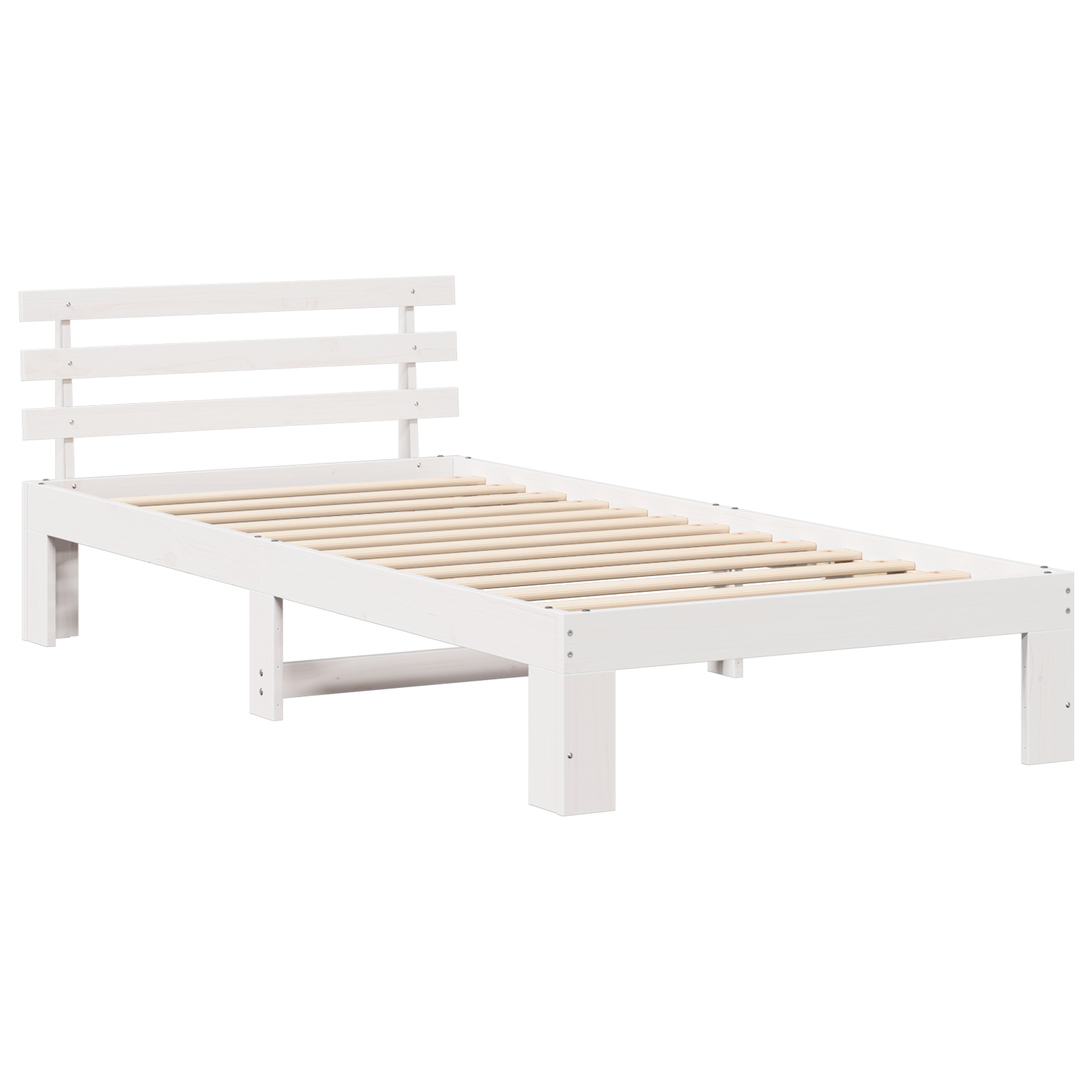 Cadre de lit en bois de pin blanc Blanc Bois massif 90 x 200 cm