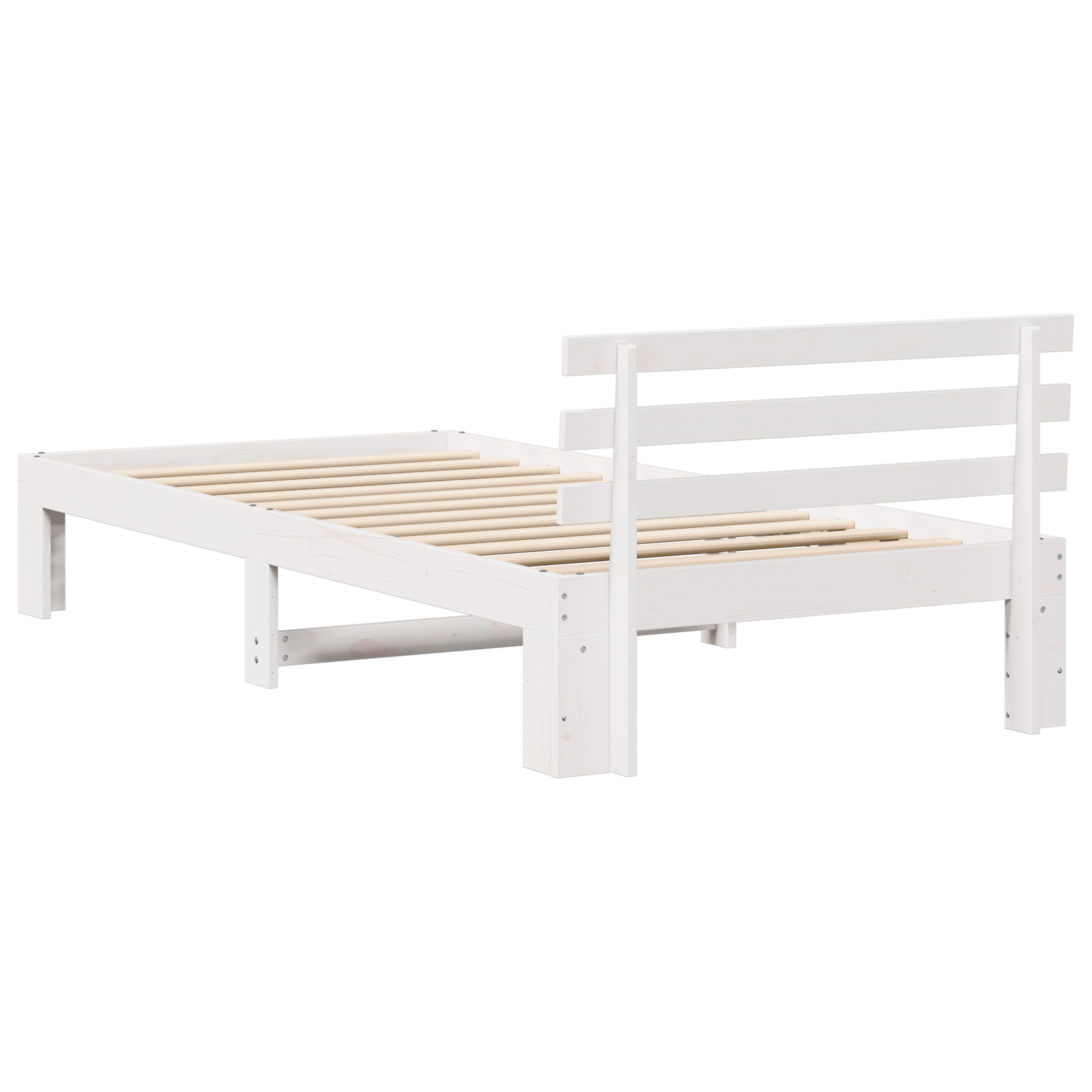 Cadre de lit en bois de pin blanc Blanc Bois massif 90 x 200 cm