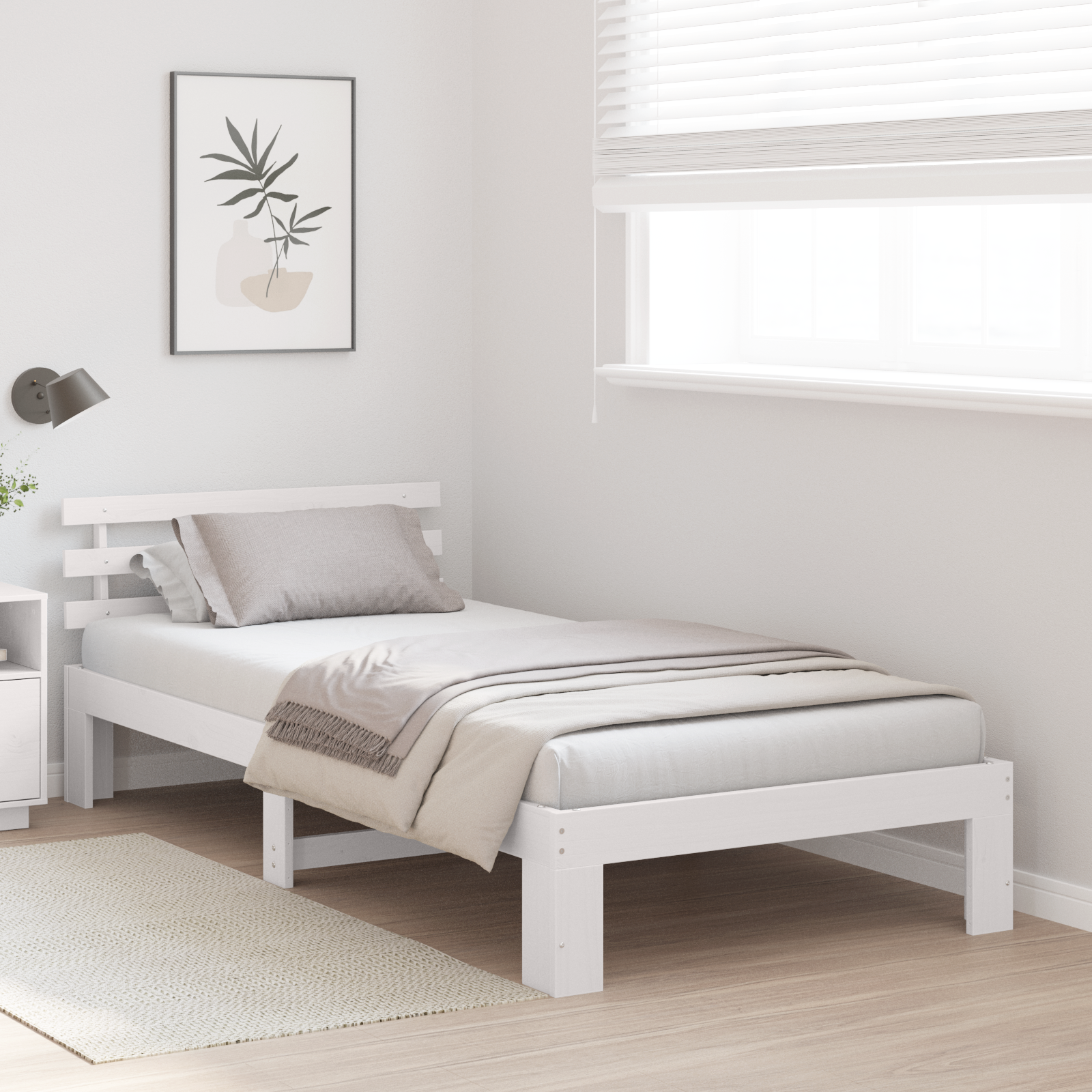 Cadre de lit en bois de pin blanc Blanc Bois massif 90 x 200 cm