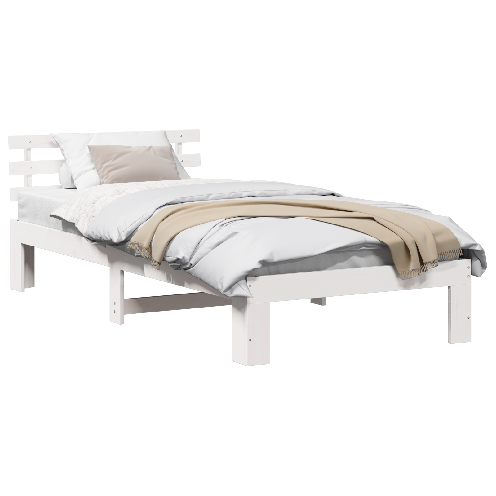 Cadre de lit en bois de pin blanc Blanc Bois massif 90 x 200 cm