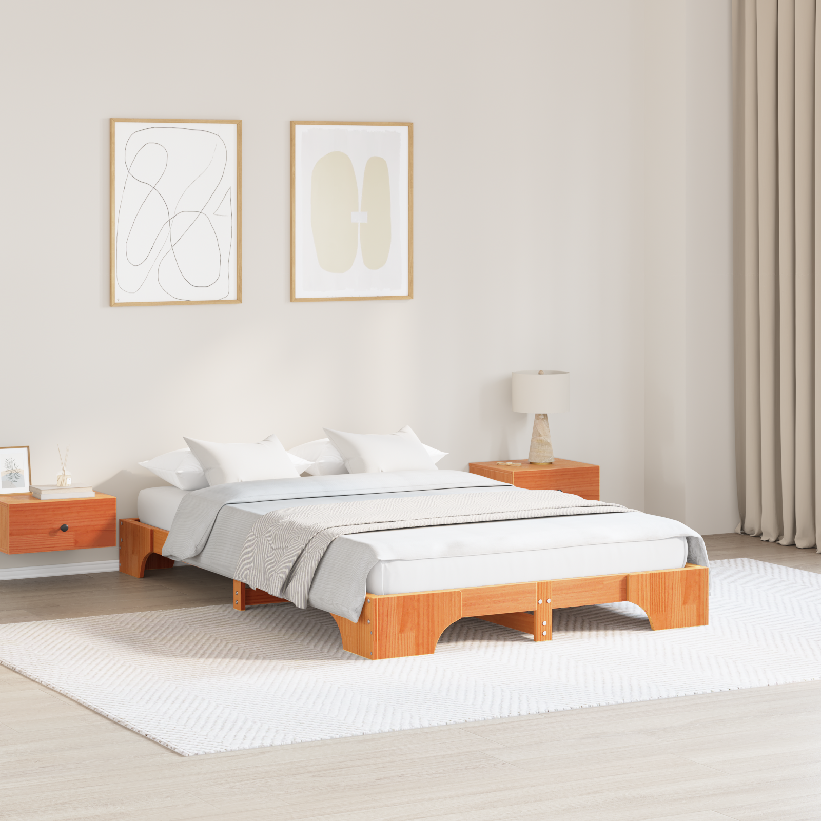 Cadre de Lit Marron Ciré Bois Massif 120 x 190 cm Robuste