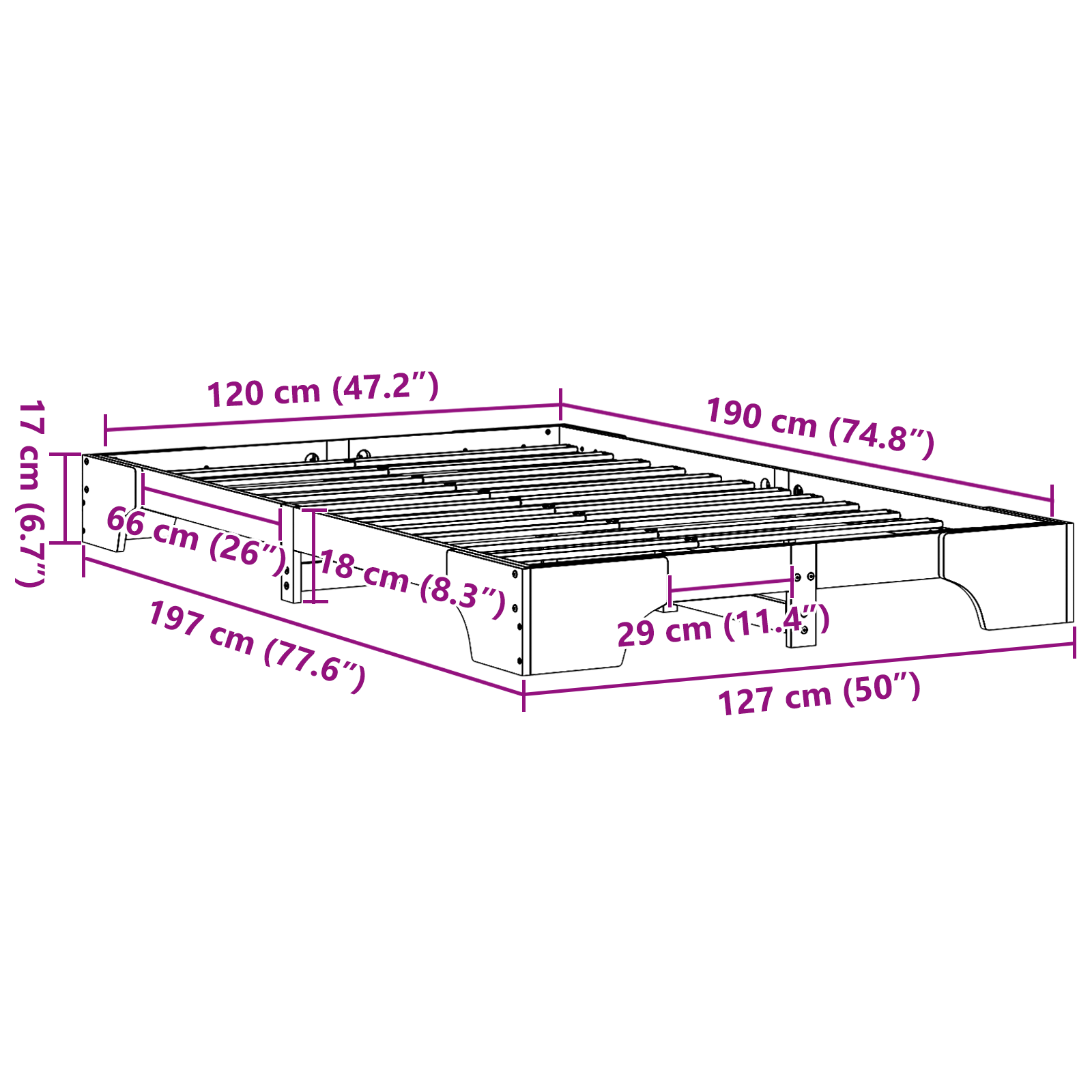 Cadre de Lit Marron Ciré Bois Massif 120 x 190 cm Robuste